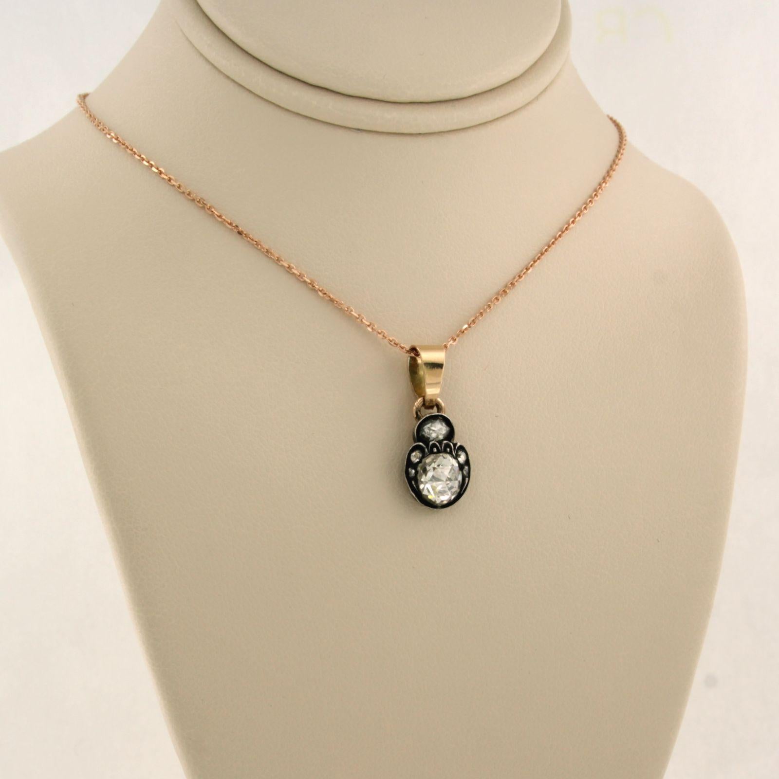 Collar y colgante con diamantes talla rosa de hasta 0,60 ct Oro de 14k y plata Corte rosa en venta