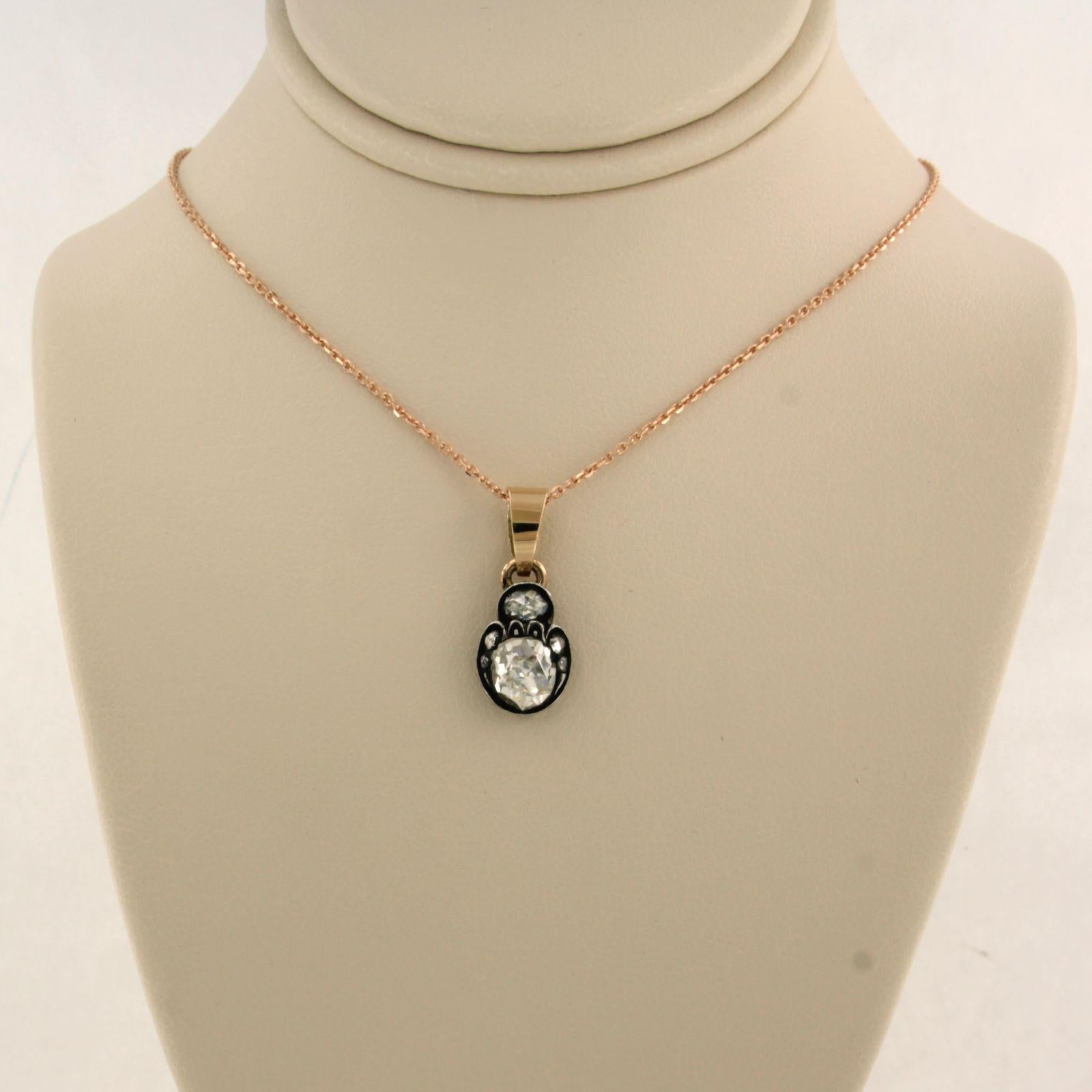 Collana e ciondolo con diamanti taglio rosa fino a 0,60ct in oro e argento 14k In condizioni ottime in vendita a The Hague, ZH