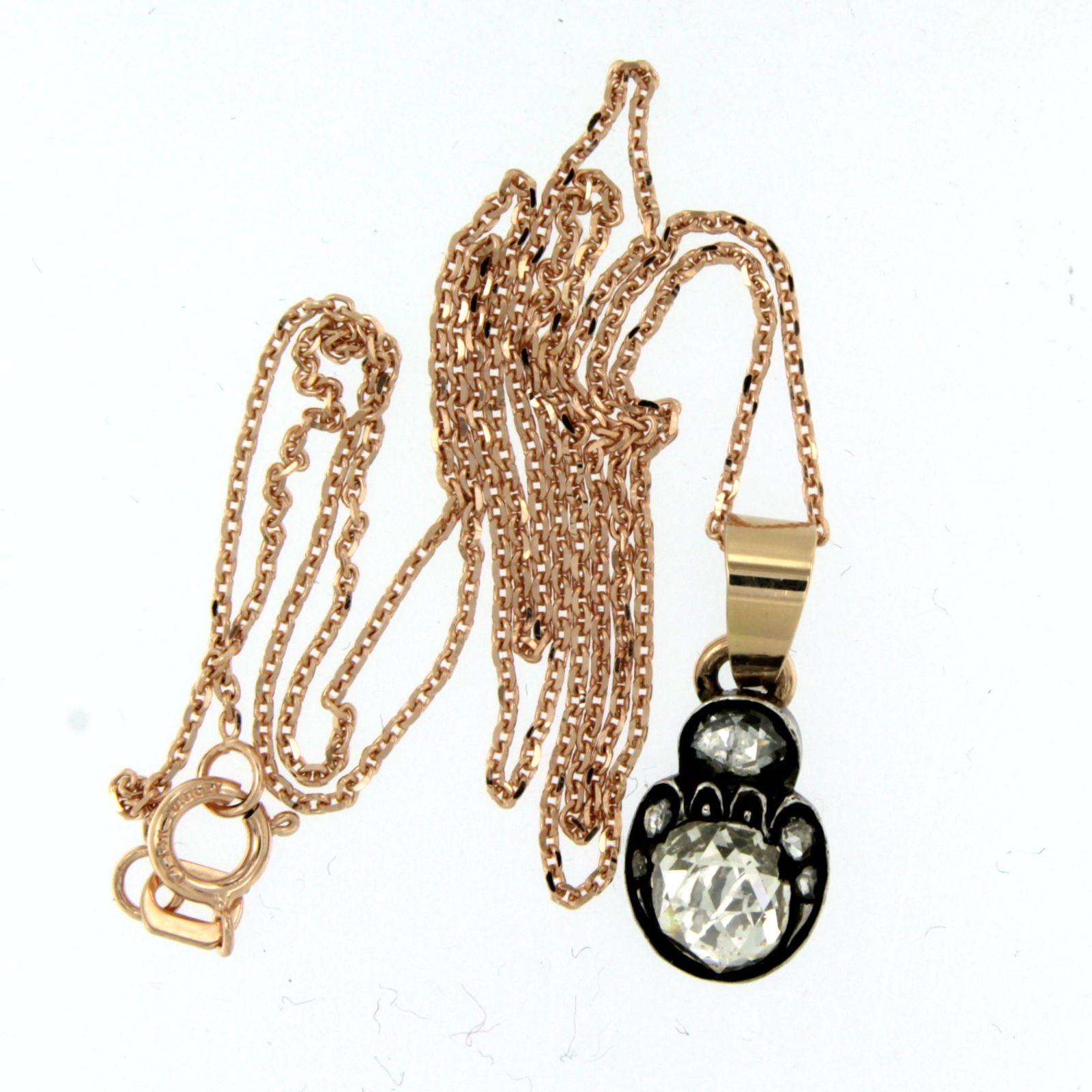 Collar y colgante con diamantes talla rosa de hasta 0,60 ct Oro de 14k y plata en Excelente estado para la venta en The Hague, ZH