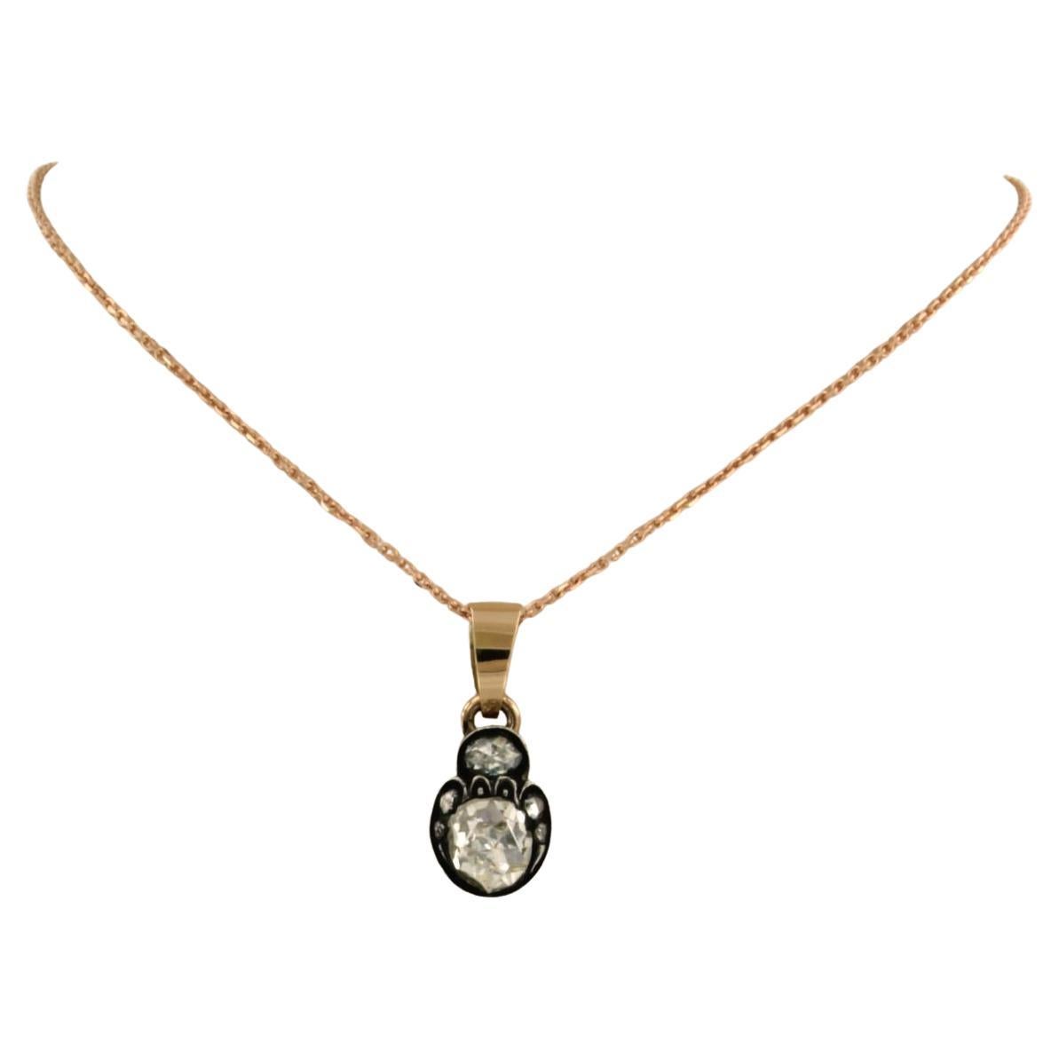 Collana e ciondolo con diamanti taglio rosa fino a 0,60ct in oro e argento 14k
