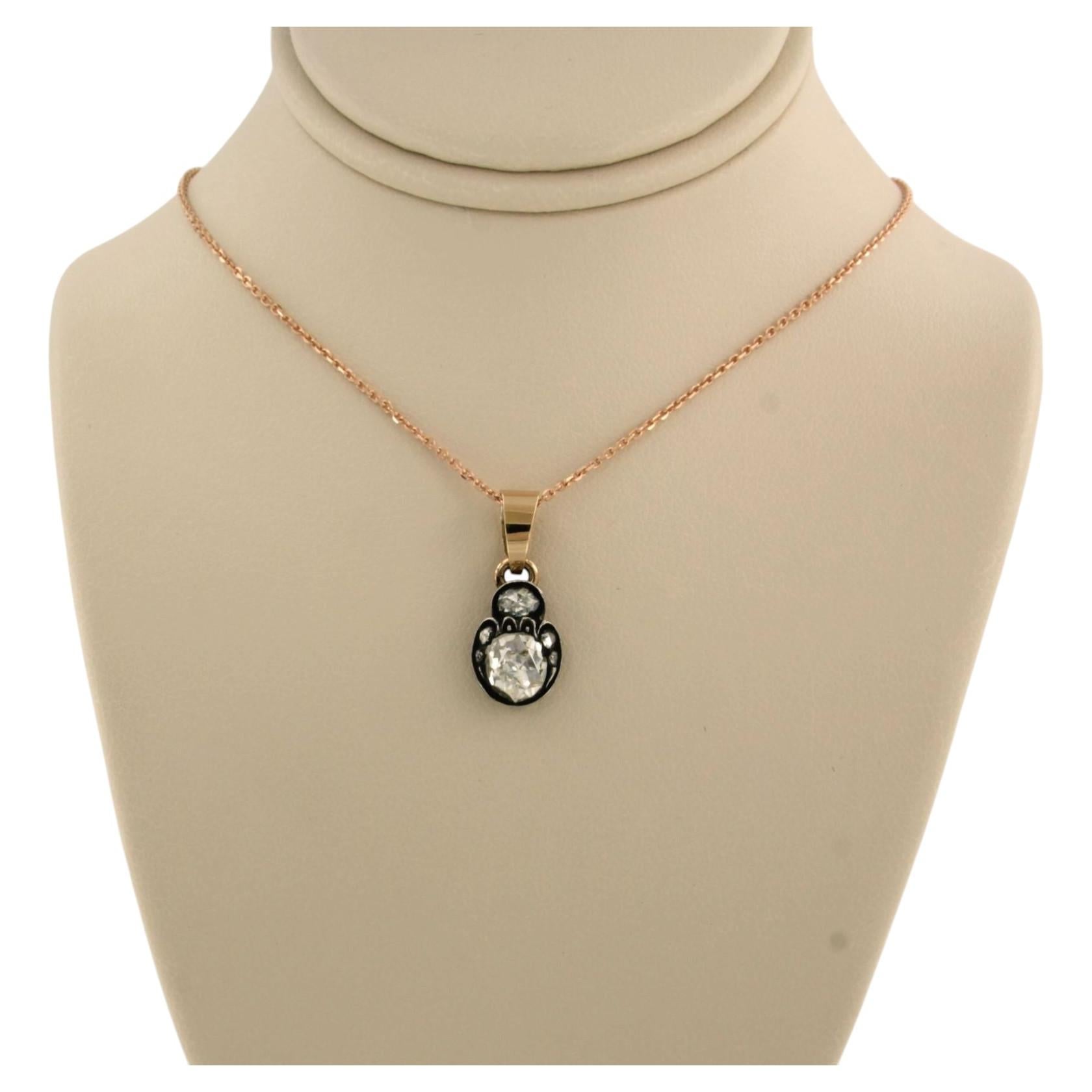 Necklace and pendant with rose cut diamonds up to 0.60ct 14k gold and silver