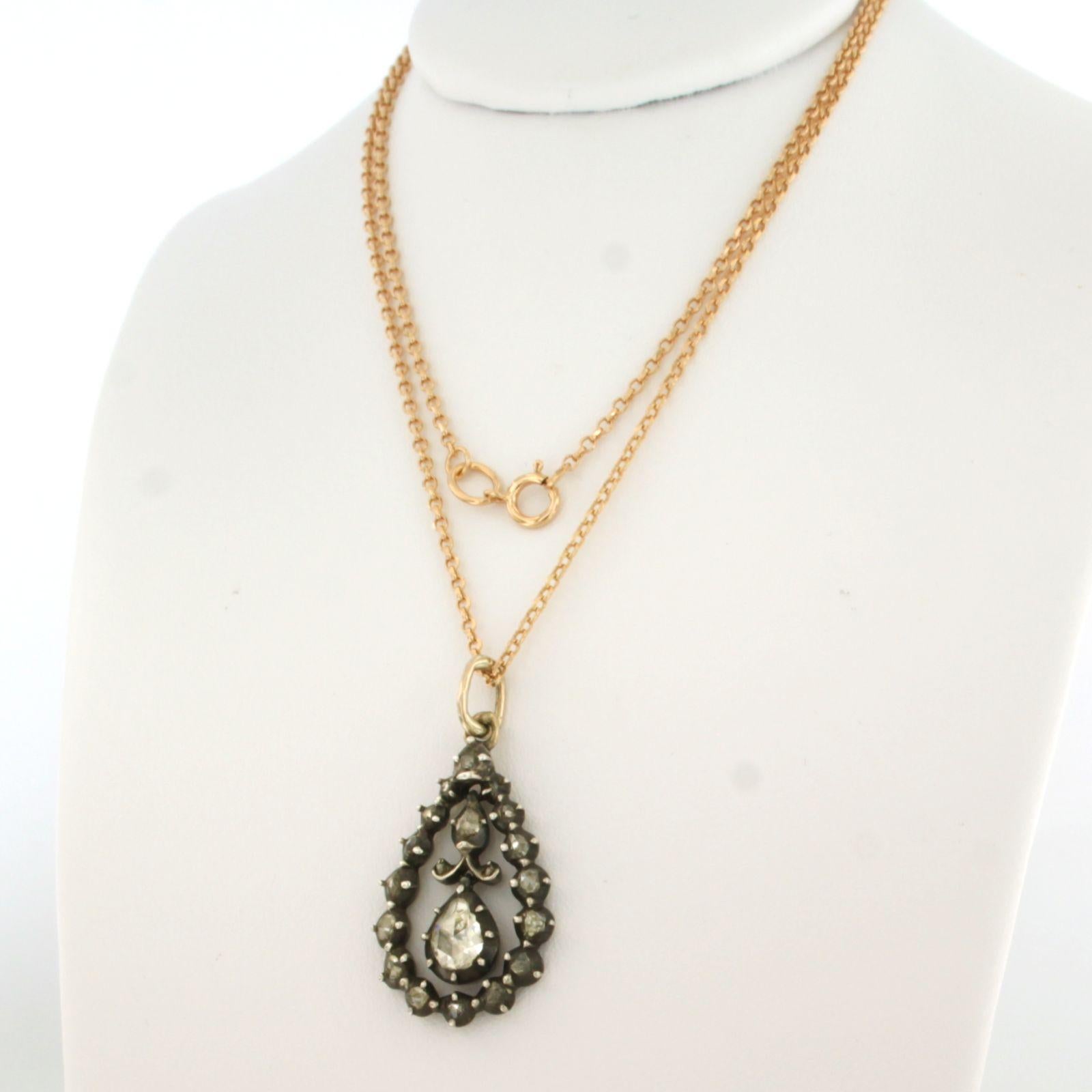 Collier et pendentif avec diamants taillés en rose jusqu'à 0,70 ct Or 14k et argent Excellent état - En vente à The Hague, ZH