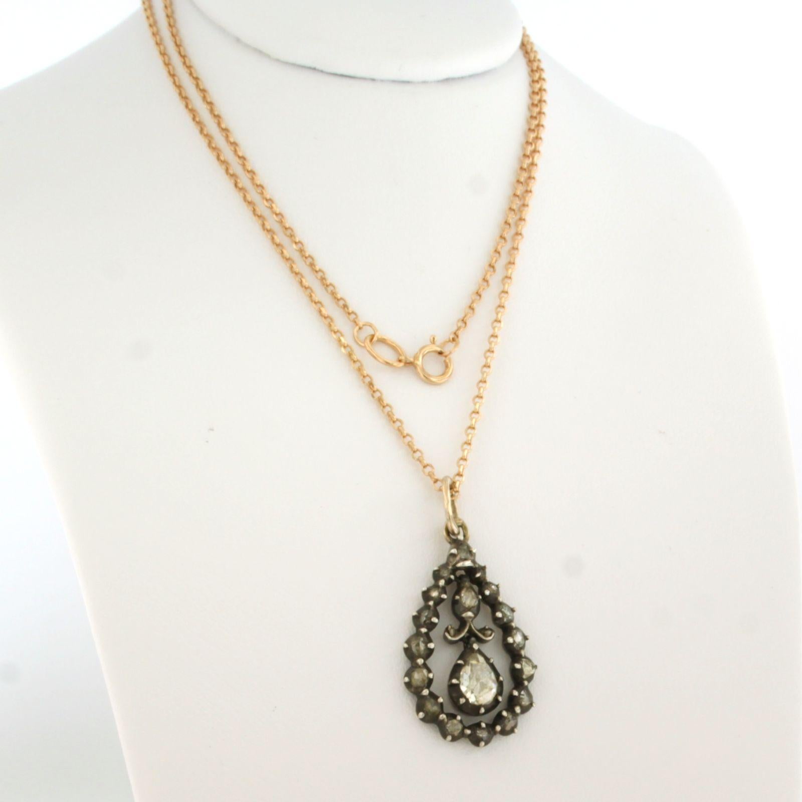 Collier et pendentif avec diamants taillés en rose jusqu'à 0,70 ct Or 14k et argent Pour femmes en vente