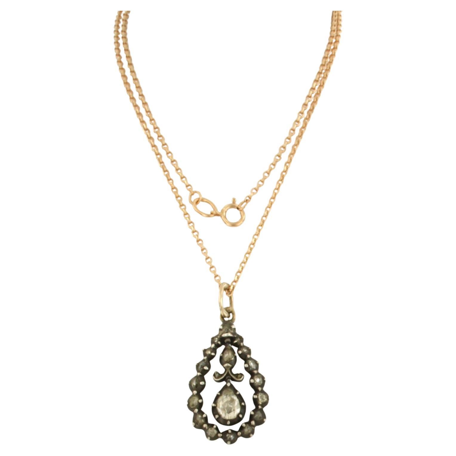 Collier et pendentif avec diamants taillés en rose jusqu'à 0,70 ct Or 14k et argent