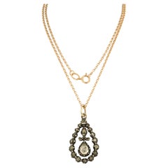 Collier et pendentif avec diamants taillés en rose jusqu'à 0,70 ct Or 14k et argent