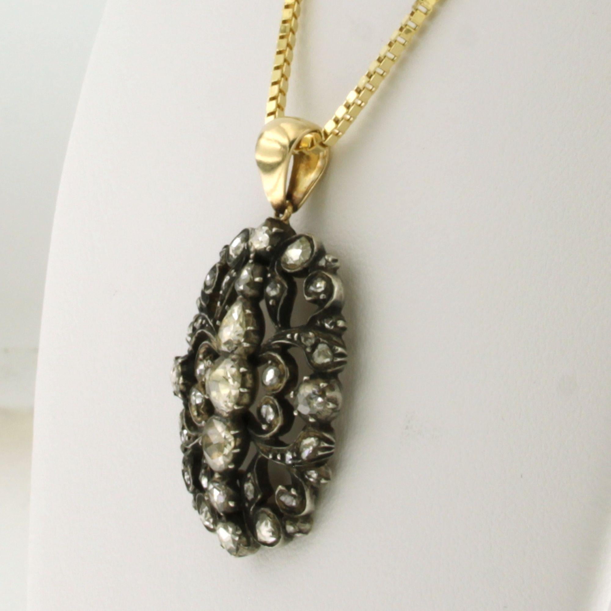 Halskette und Anhänger mit Diamanten im Rosenschliff von bis zu 0,80 Karat aus 14k Gold und Silber (Frühviktorianisch) im Angebot