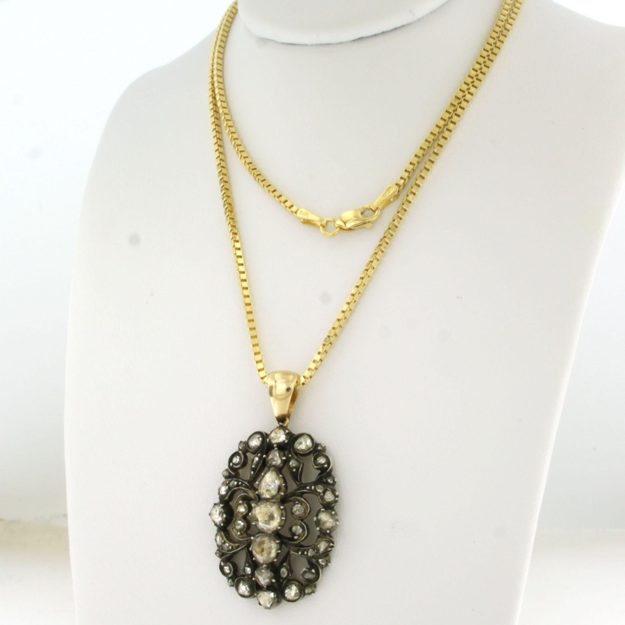 Halskette und Anhänger mit Diamanten im Rosenschliff von bis zu 0,80 Karat aus 14k Gold und Silber im Zustand „Hervorragend“ im Angebot in The Hague, ZH