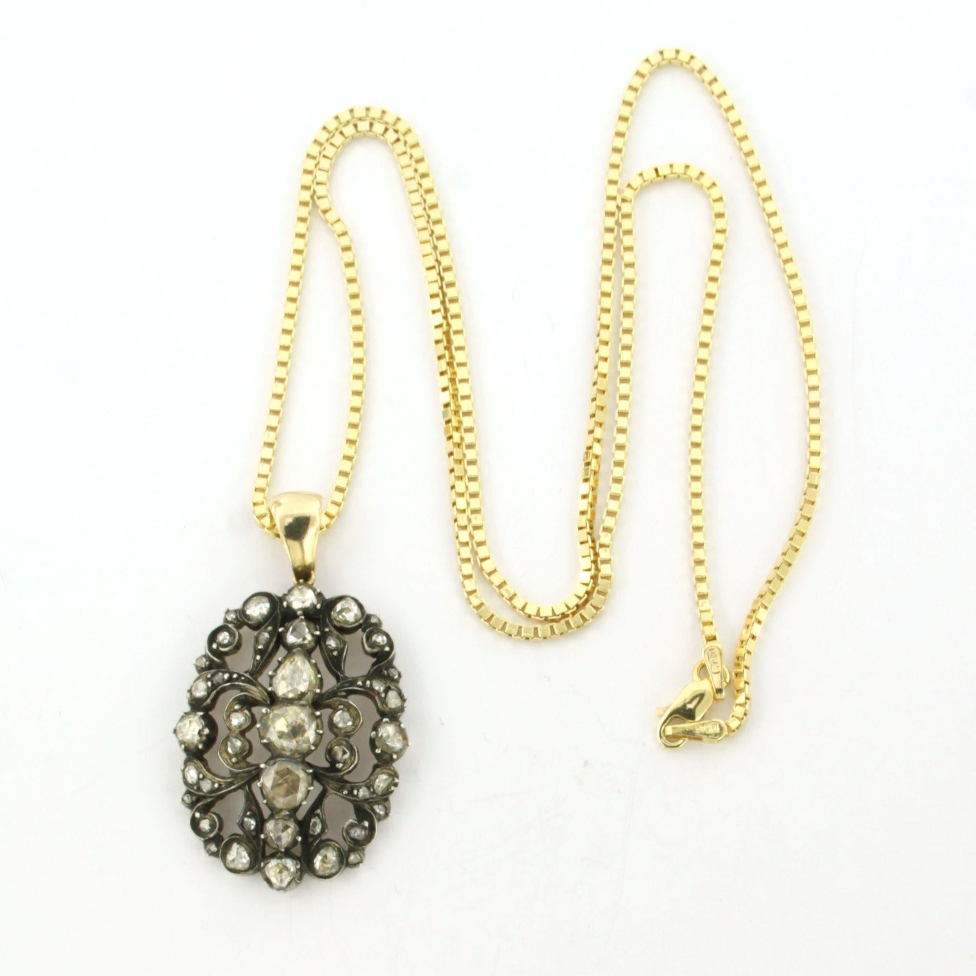 Halskette und Anhänger mit Diamanten im Rosenschliff von bis zu 0,80 Karat aus 14k Gold und Silber Damen im Angebot