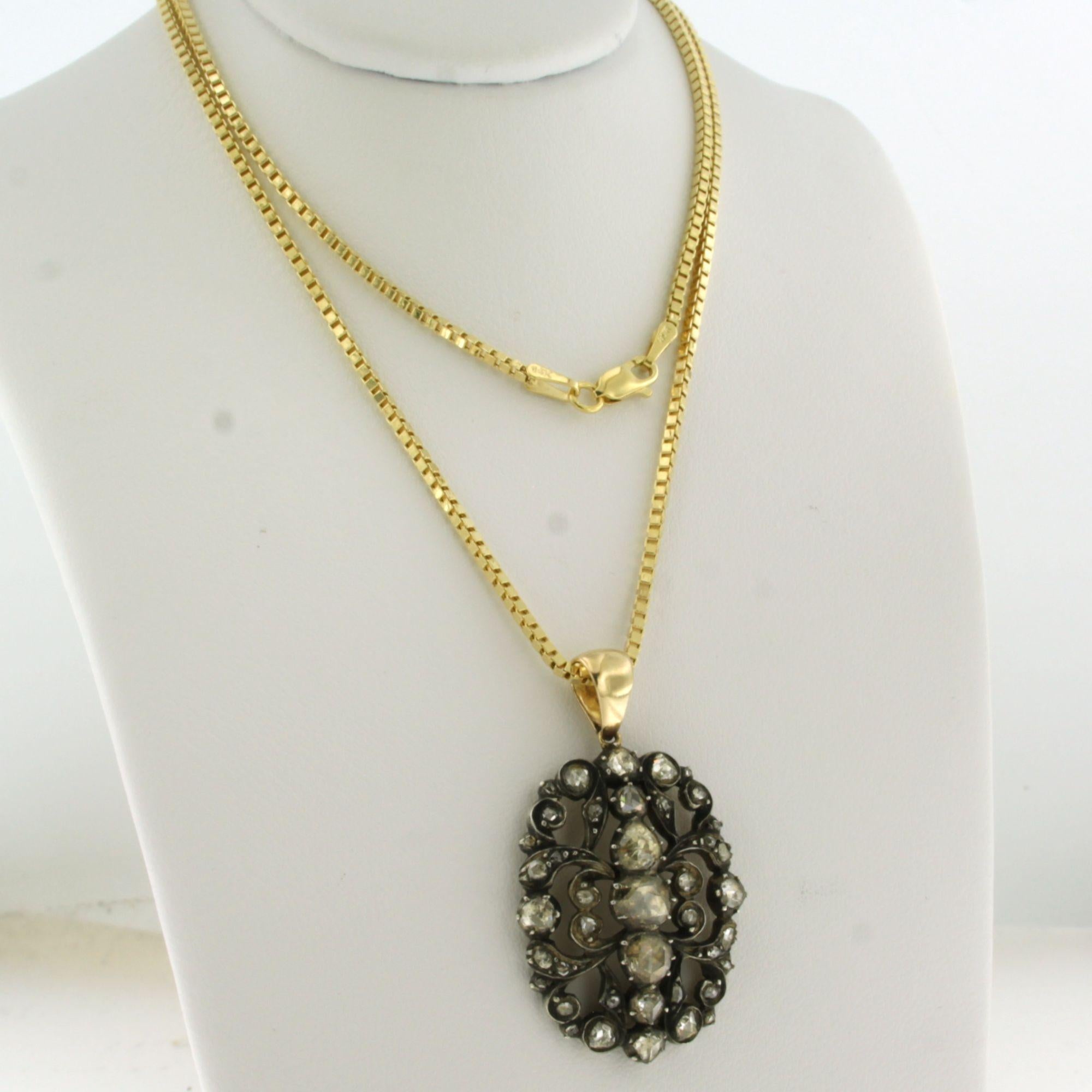 Halskette und Anhänger mit Diamanten im Rosenschliff von bis zu 0,80 Karat aus 14k Gold und Silber im Angebot 1