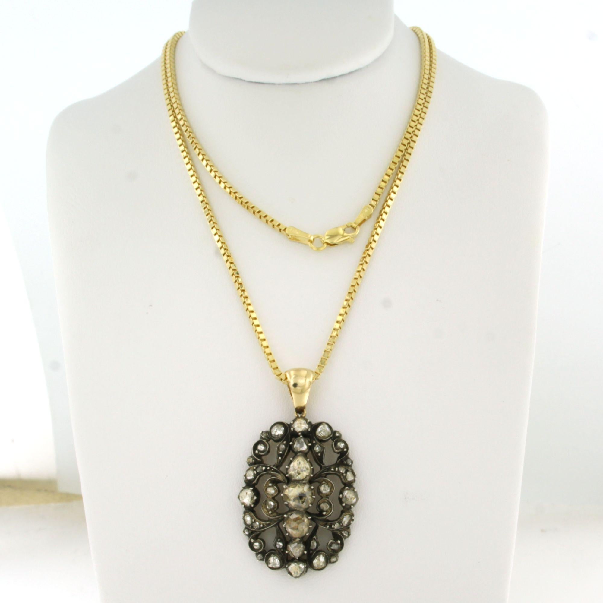 Halskette und Anhänger mit Diamanten im Rosenschliff von bis zu 0,80 Karat aus 14k Gold und Silber im Angebot 2