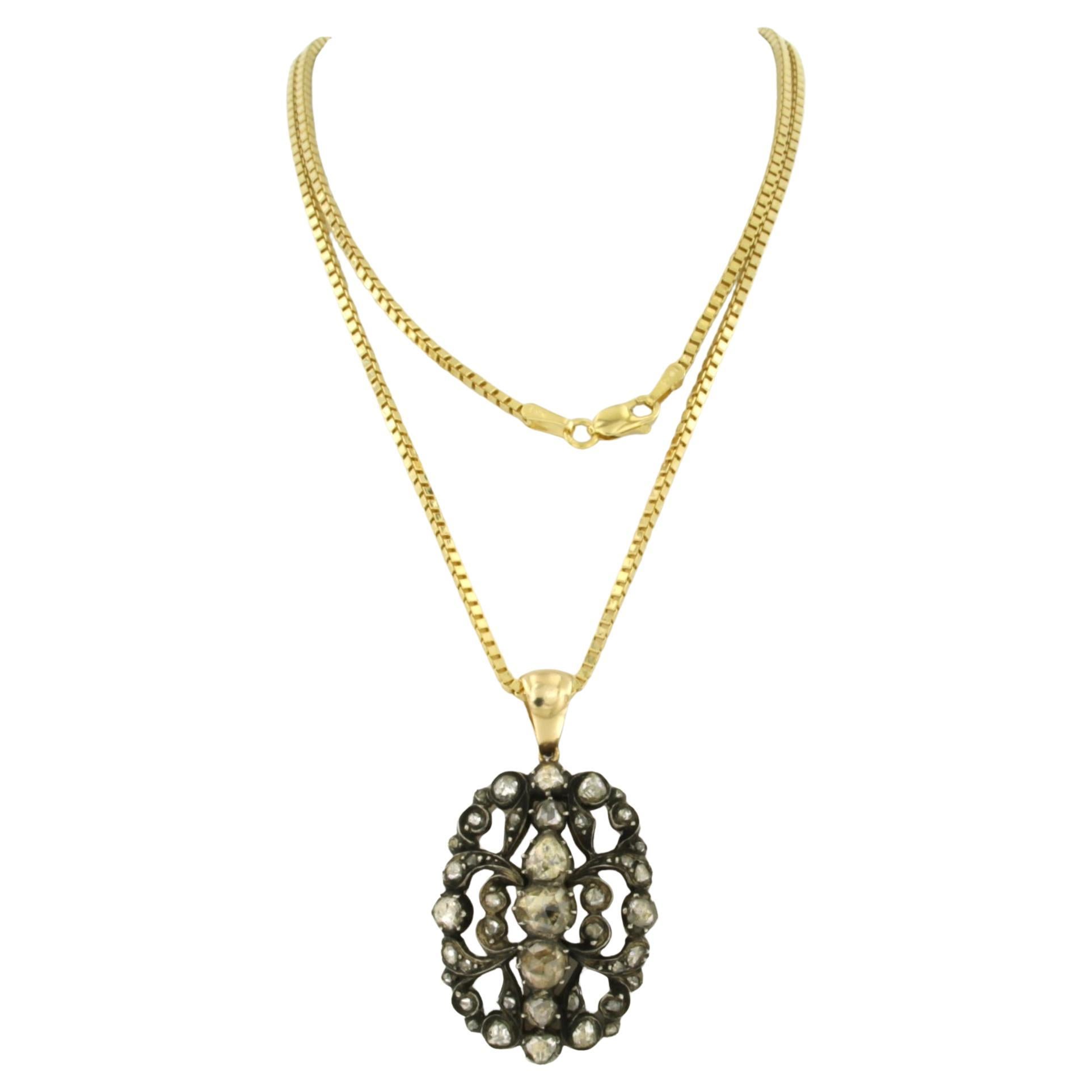 Collana e ciondolo con diamanti taglio rosa fino a 0,80 carati in oro e argento 14k