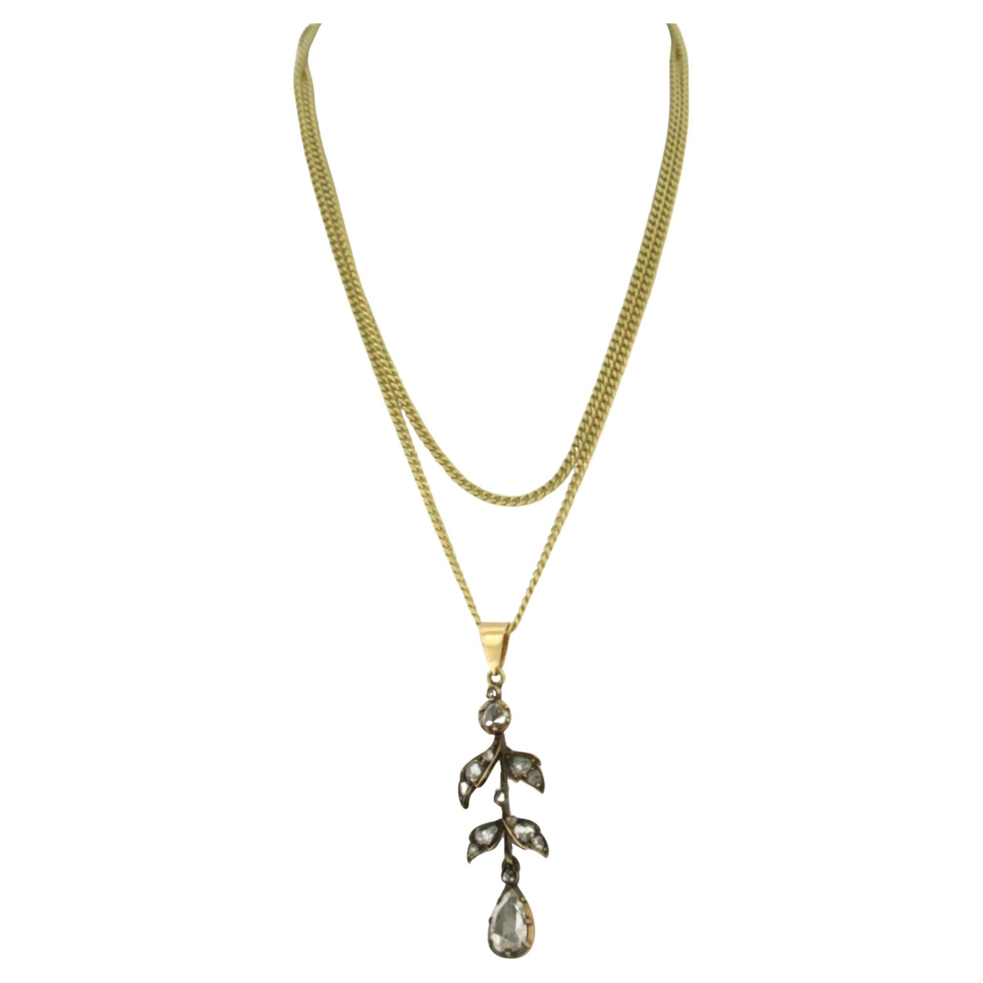 Necklace and pendant with rose cut diamonds up to 1.00ct 14k gold 7.2 grams For Sale