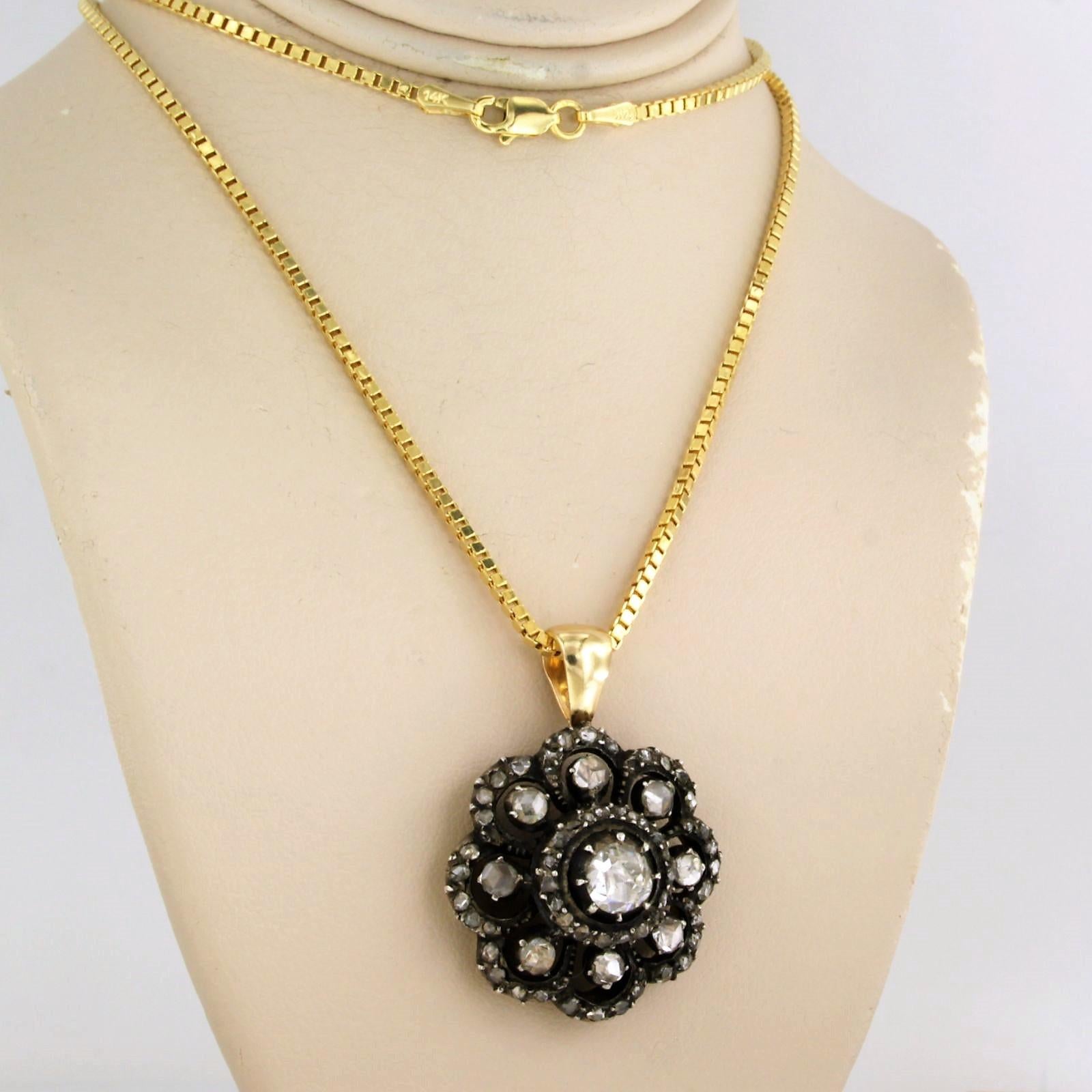 Primo vittoriano Collana e pendente con diamanti taglio rosa fino a 1,00ct in oro e argento 14k in vendita