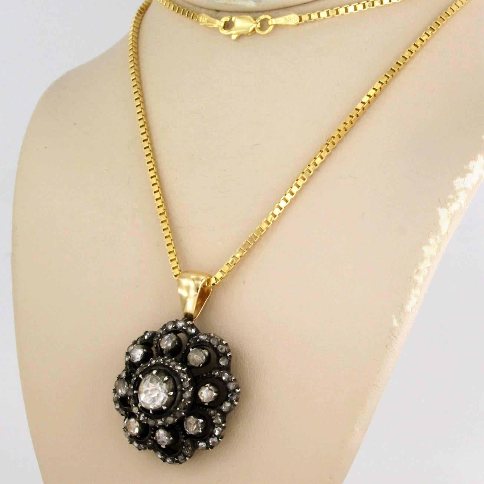 Taglio a rosa Collana e pendente con diamanti taglio rosa fino a 1,00ct in oro e argento 14k in vendita