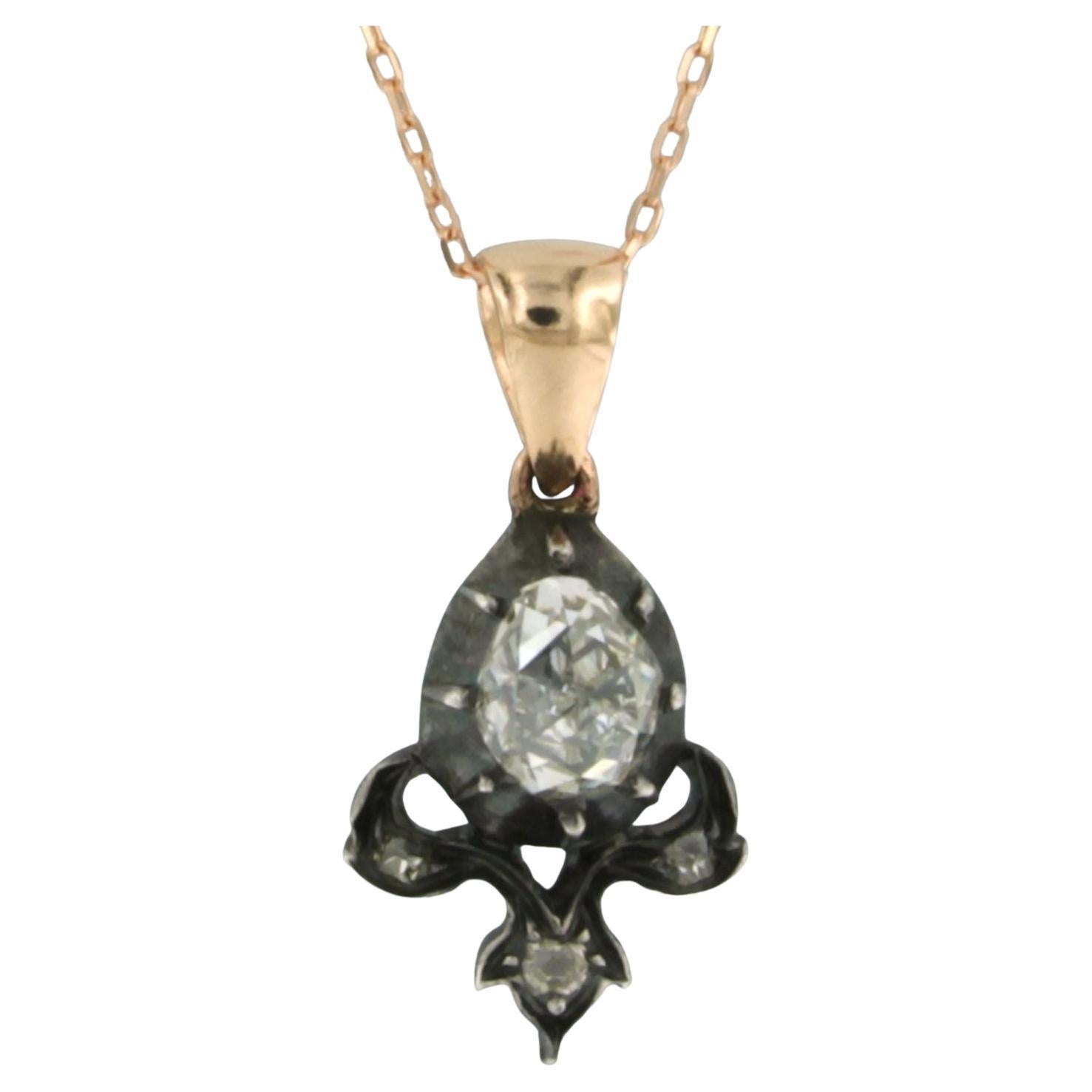 Collana e pendente con diamanti taglio rosa fino a 1,00ct in oro e argento 14k in vendita