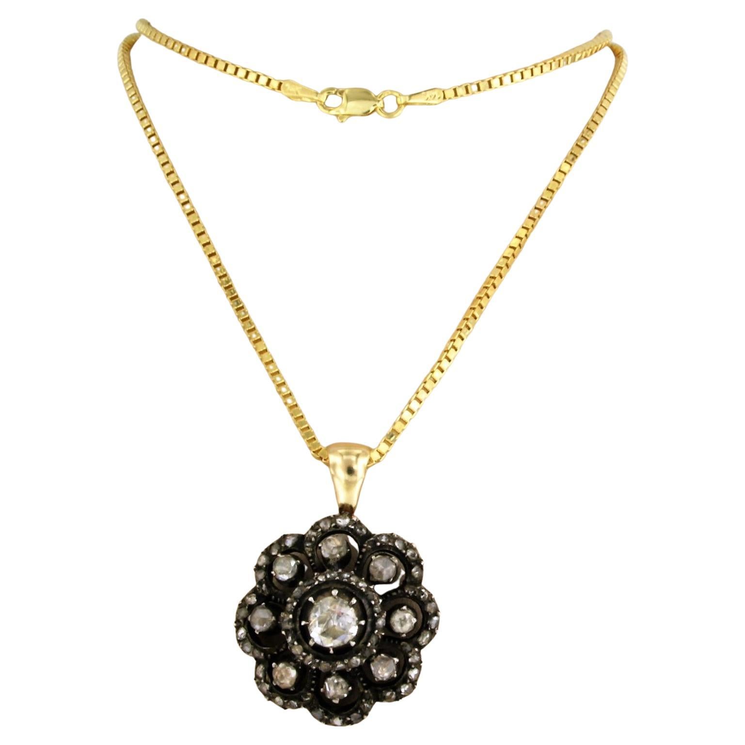 Collier et pendentif avec diamants taillés en rose jusqu'à 1,00ct or 14k et argent