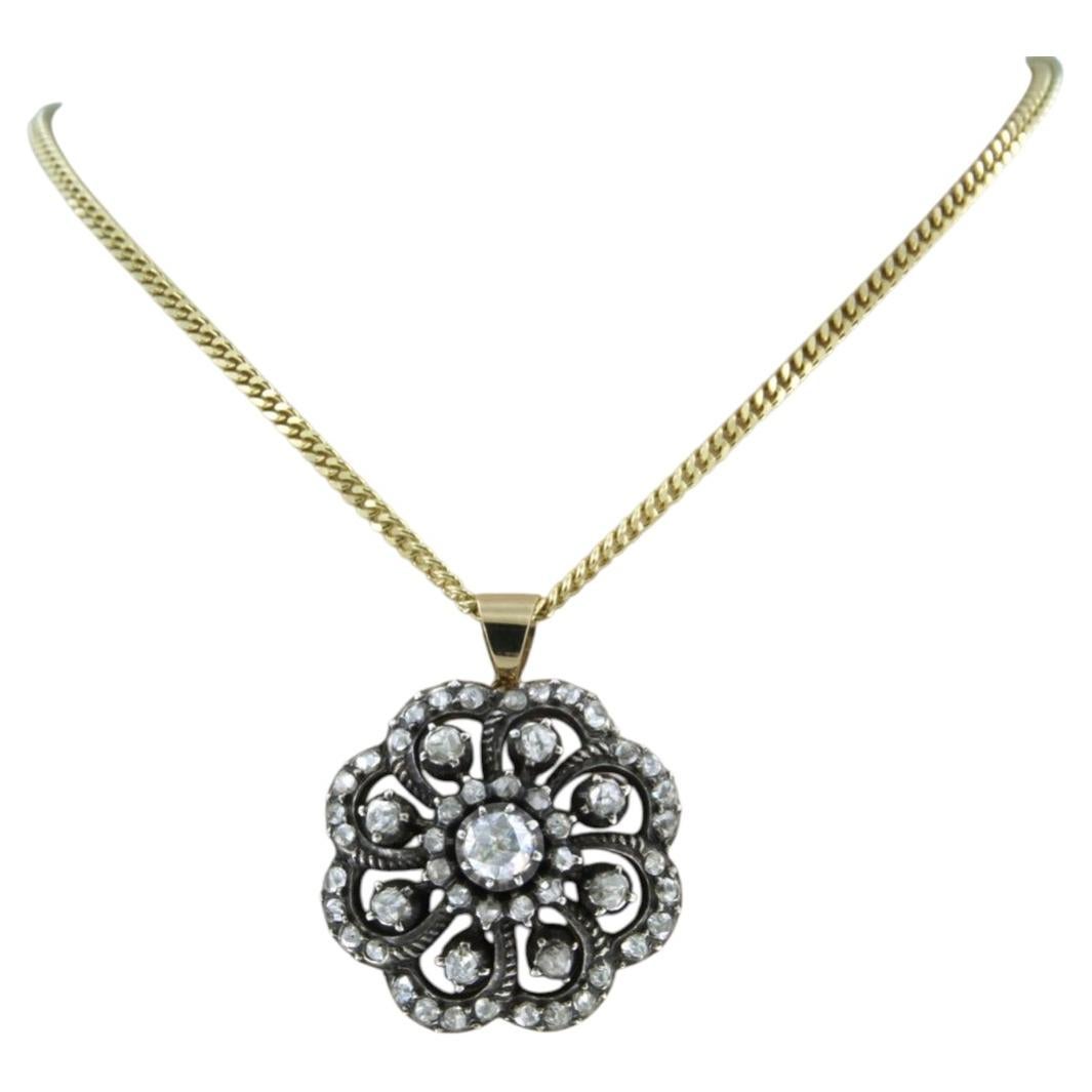 Collar y colgante con diamantes talla rosa de hasta 1,00 ct Oro de 14k y plata