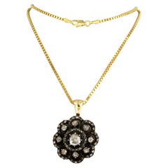 Collier et pendentif avec diamants taillés en rose jusqu'à 1,00ct or 14k et argent
