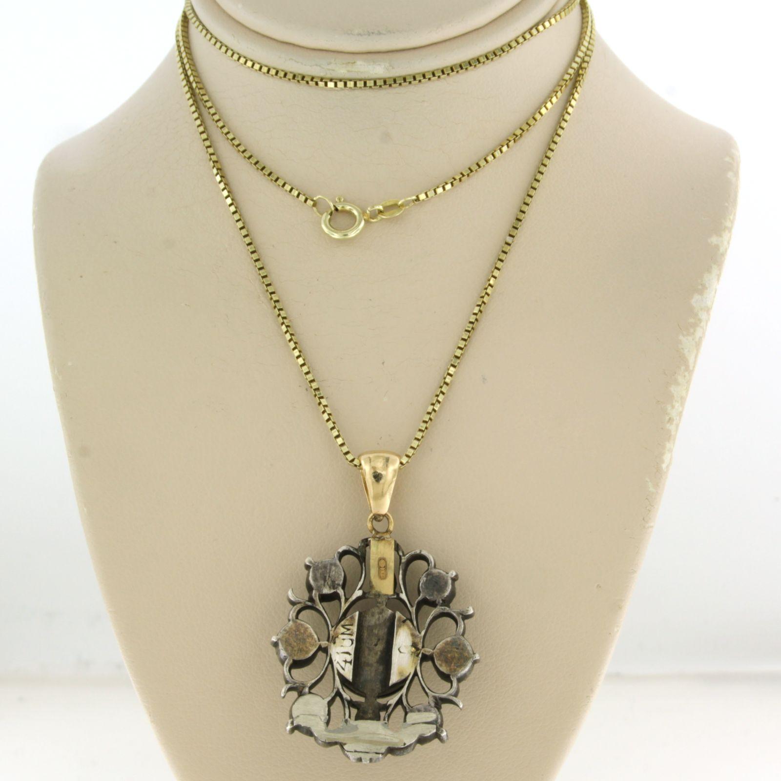 Primo vittoriano Collana e pendente con diamanti taglio rosa fino a 1,50ct in oro e argento 14k in vendita