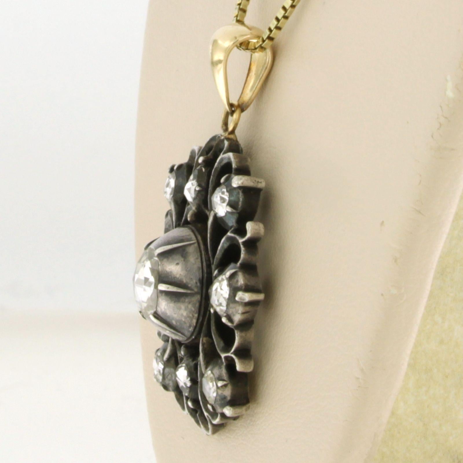 Taglio a rosa Collana e pendente con diamanti taglio rosa fino a 1,50ct in oro e argento 14k in vendita