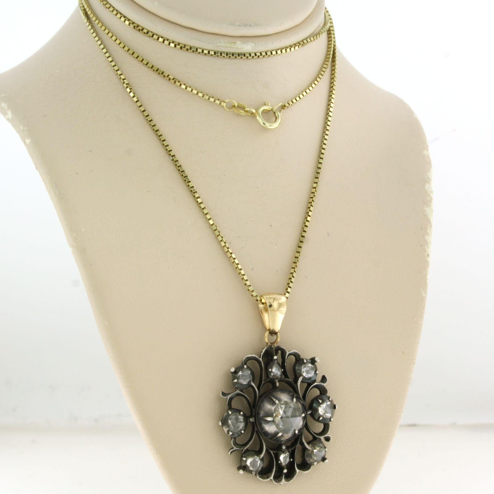 Collana e pendente con diamanti taglio rosa fino a 1,50ct in oro e argento 14k In condizioni ottime in vendita a The Hague, ZH