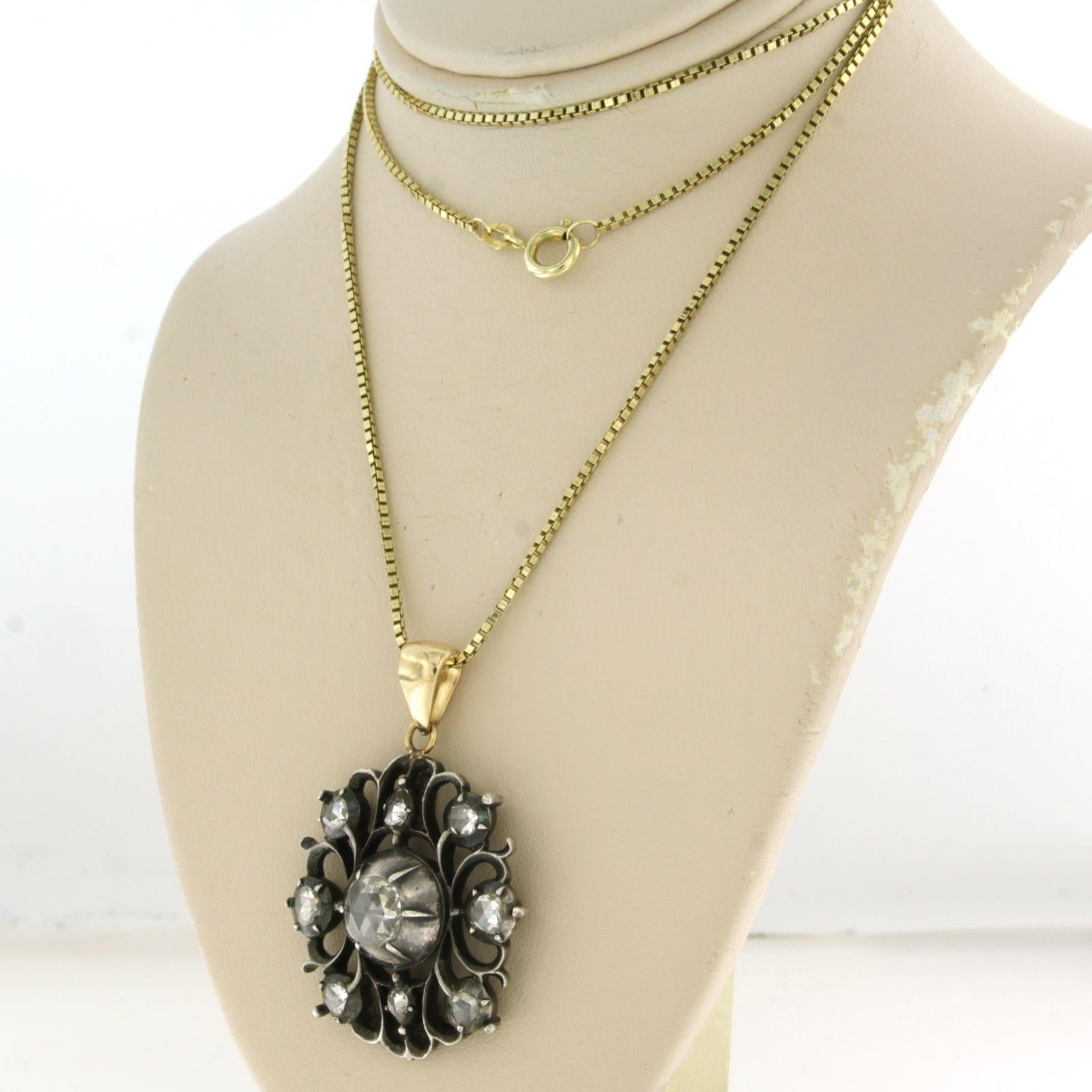 Collana e pendente con diamanti taglio rosa fino a 1,50ct in oro e argento 14k in vendita 1