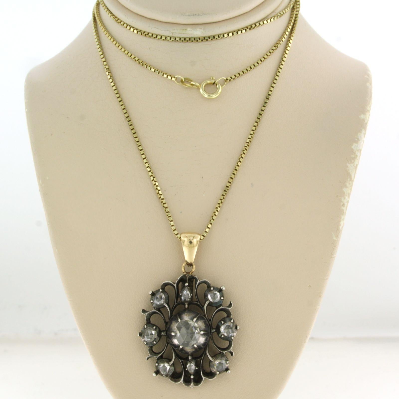 Collana e pendente con diamanti taglio rosa fino a 1,50ct in oro e argento 14k in vendita 2