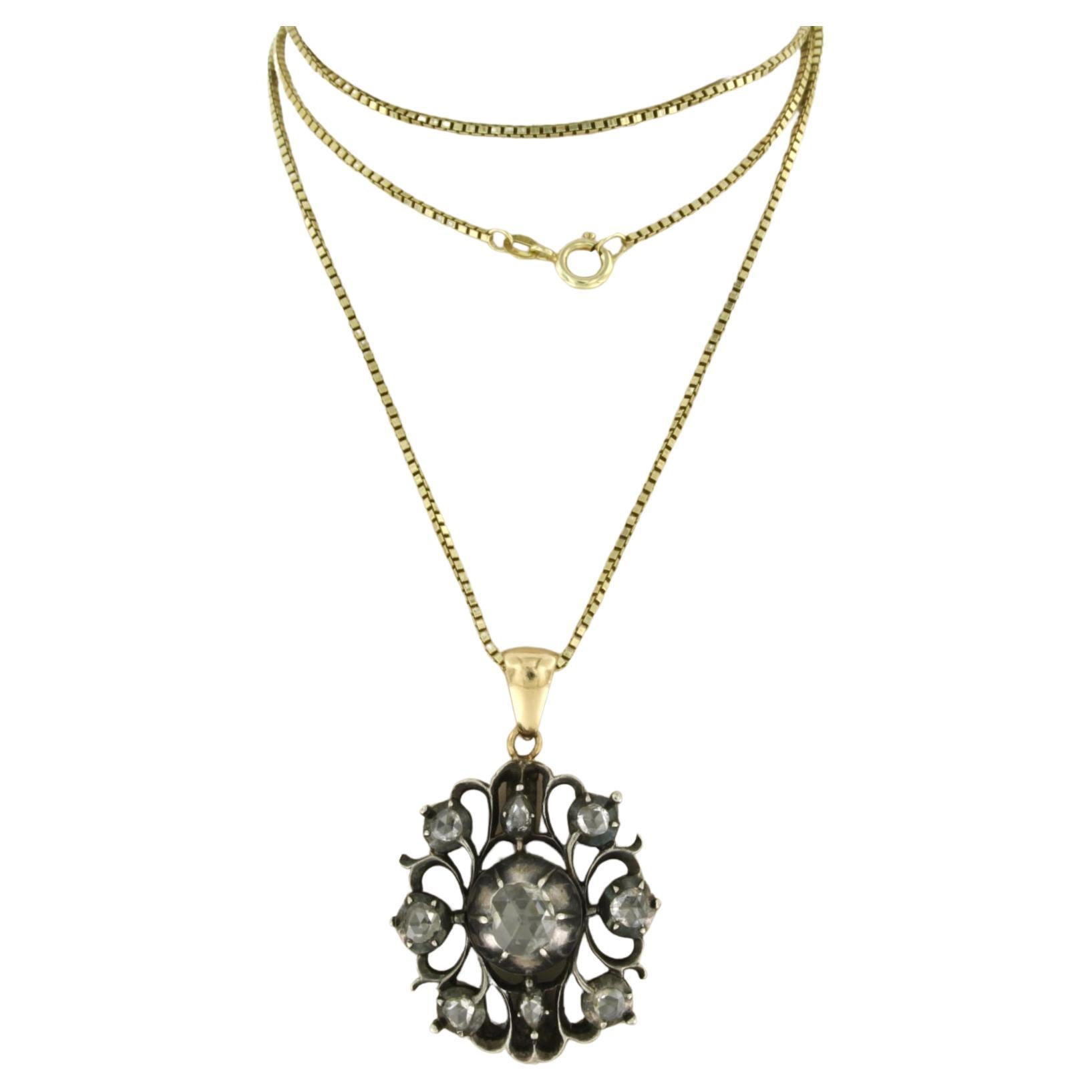 Collana e pendente con diamanti taglio rosa fino a 1,50ct in oro e argento 14k