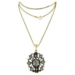 Collier et pendentif en or et argent 14 carats avec diamants taille rose jusqu'à 1,50 carat