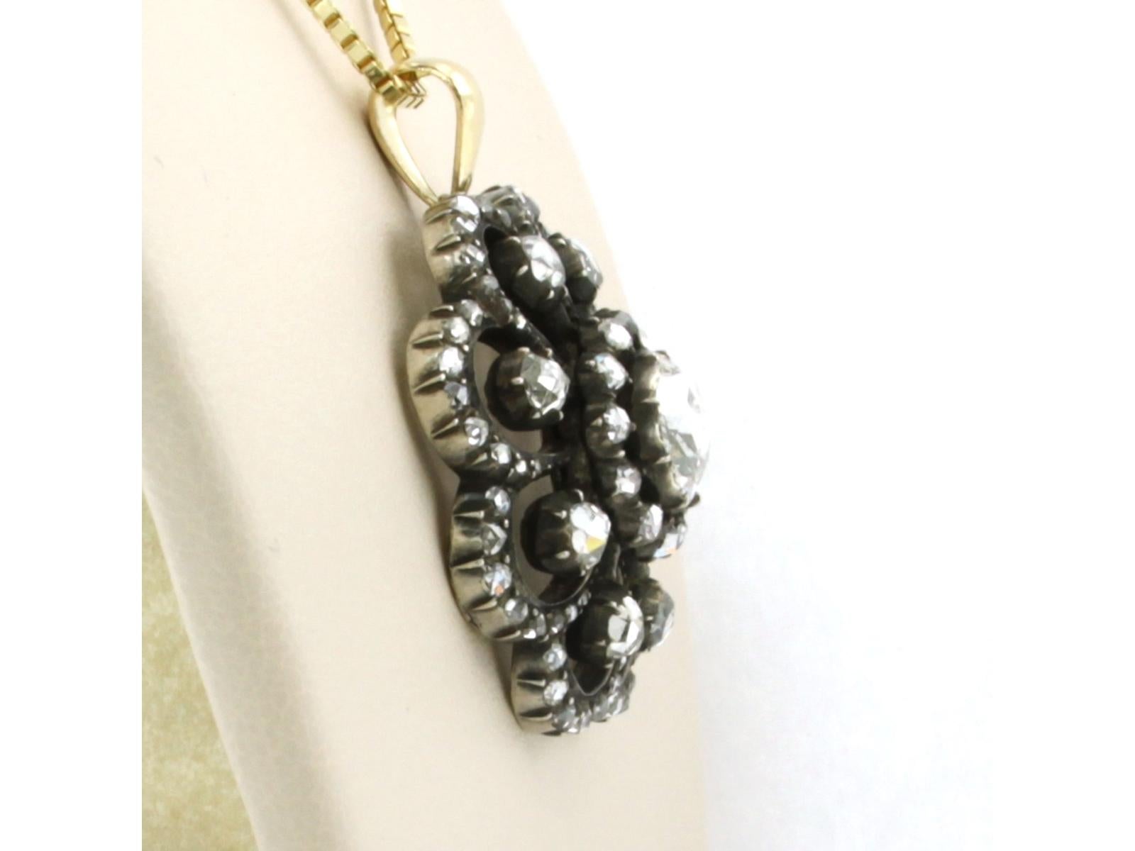 Taglio a rosa Collana e pendente con diamanti taglio rosa fino a 2,50ct in oro e argento 14k in vendita