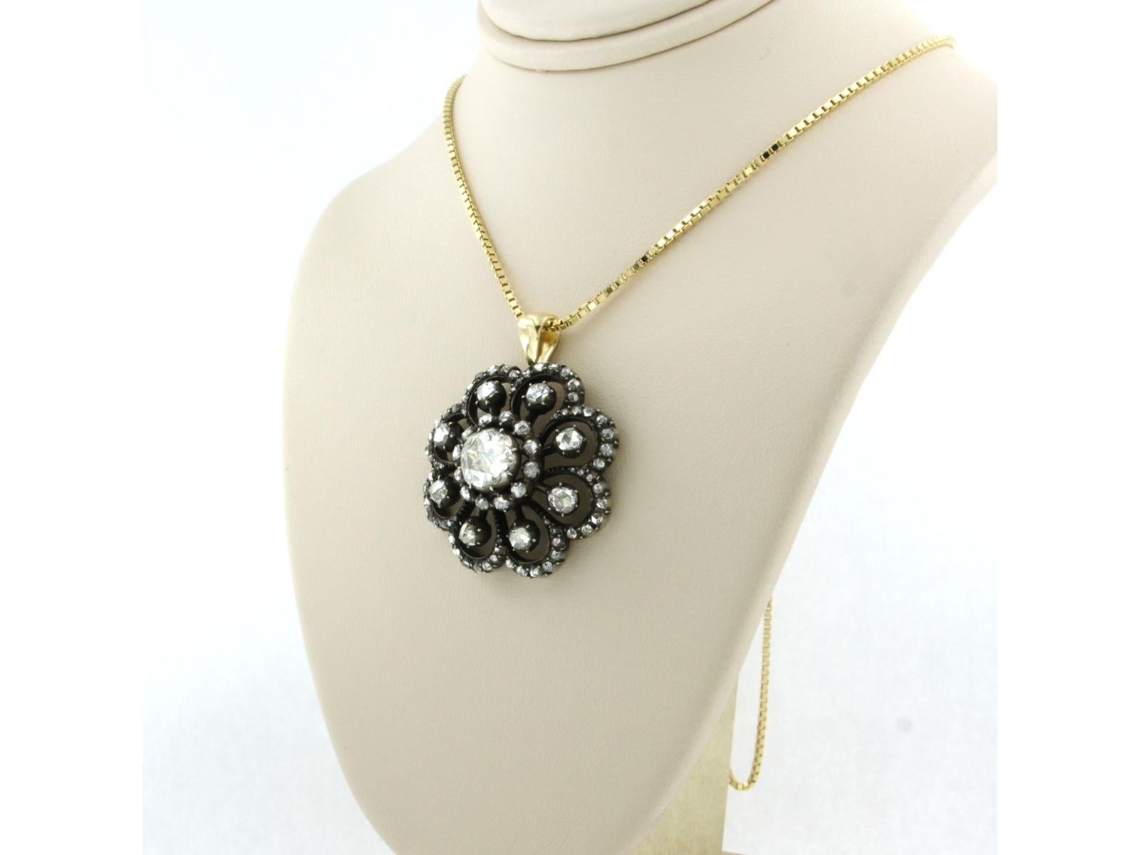 Collana e pendente con diamanti taglio rosa fino a 2,50ct in oro e argento 14k In condizioni ottime in vendita a The Hague, ZH