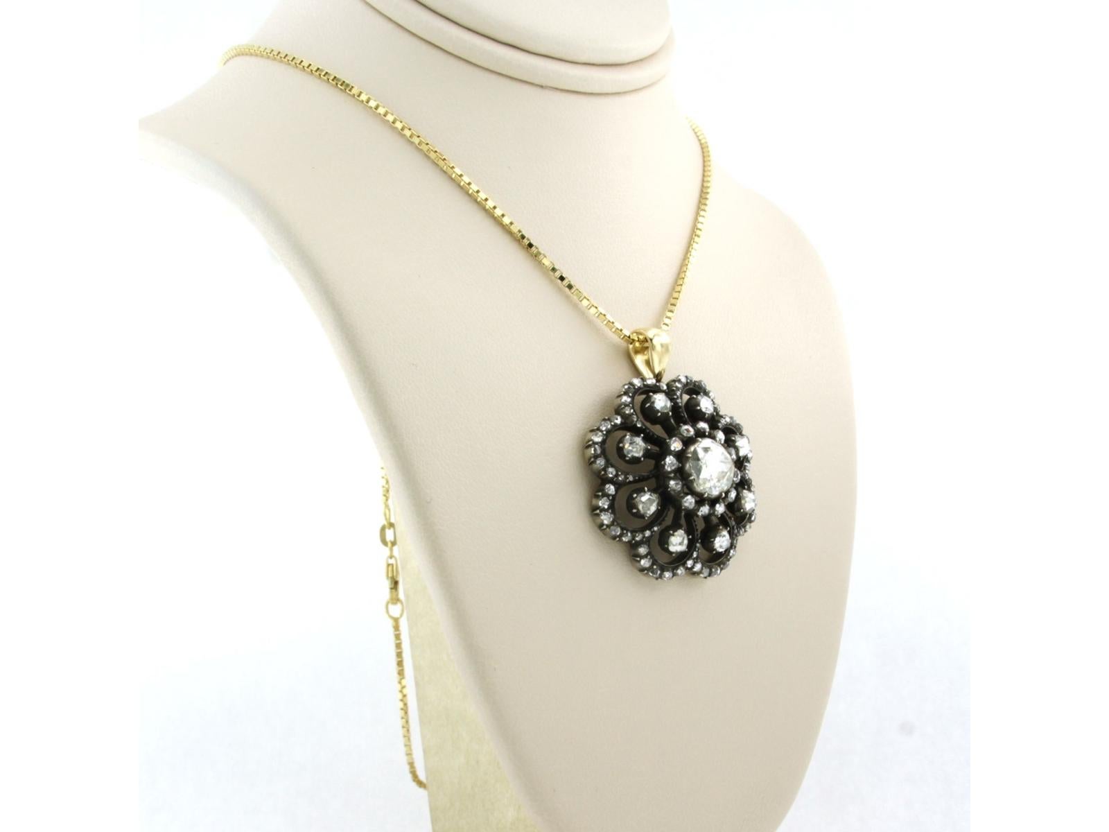 Donna Collana e pendente con diamanti taglio rosa fino a 2,50ct in oro e argento 14k in vendita