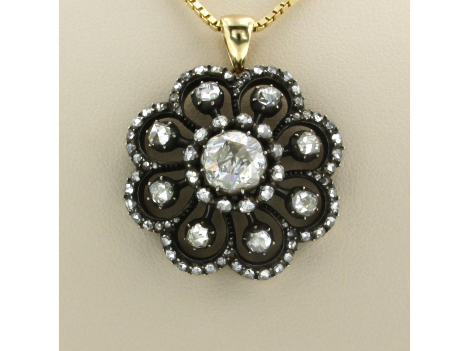 Collana e pendente con diamanti taglio rosa fino a 2,50ct in oro e argento 14k in vendita 1