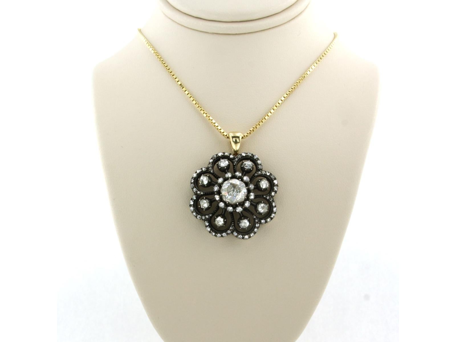 Collana e pendente con diamanti taglio rosa fino a 2,50ct in oro e argento 14k in vendita 2