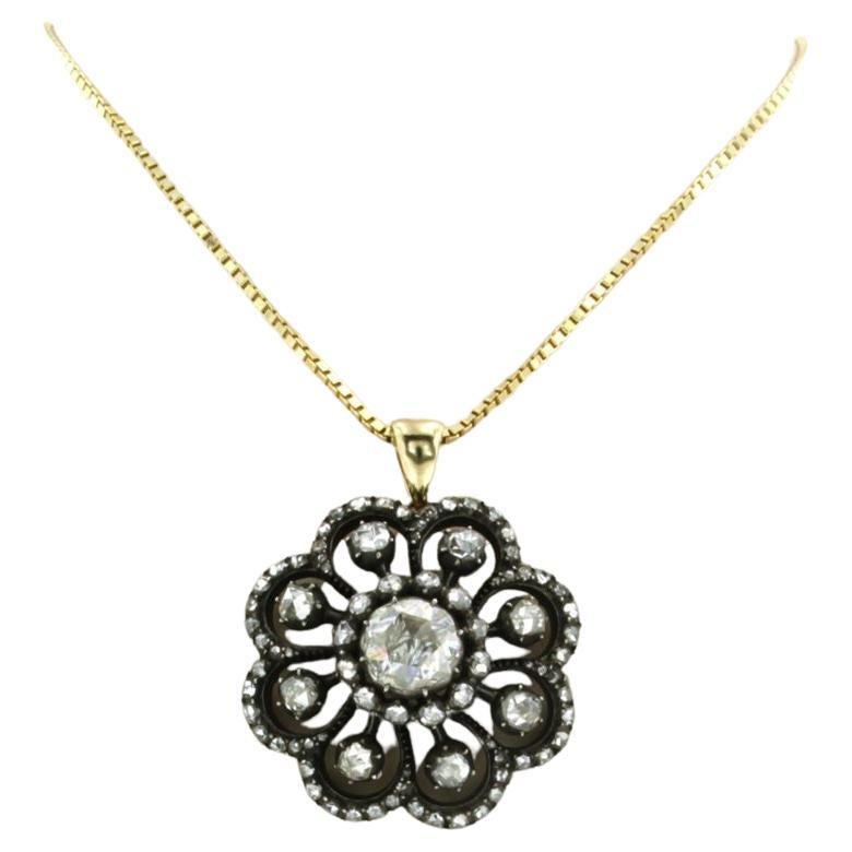 Collier et pendentif avec diamants taille rose jusqu'à 2,50 ct or 14k et argent
