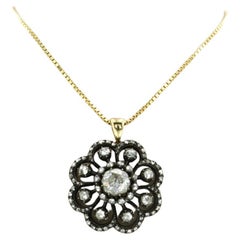 Collier et pendentif avec diamants taille rose jusqu'à 2,50 ct or 14k et argent