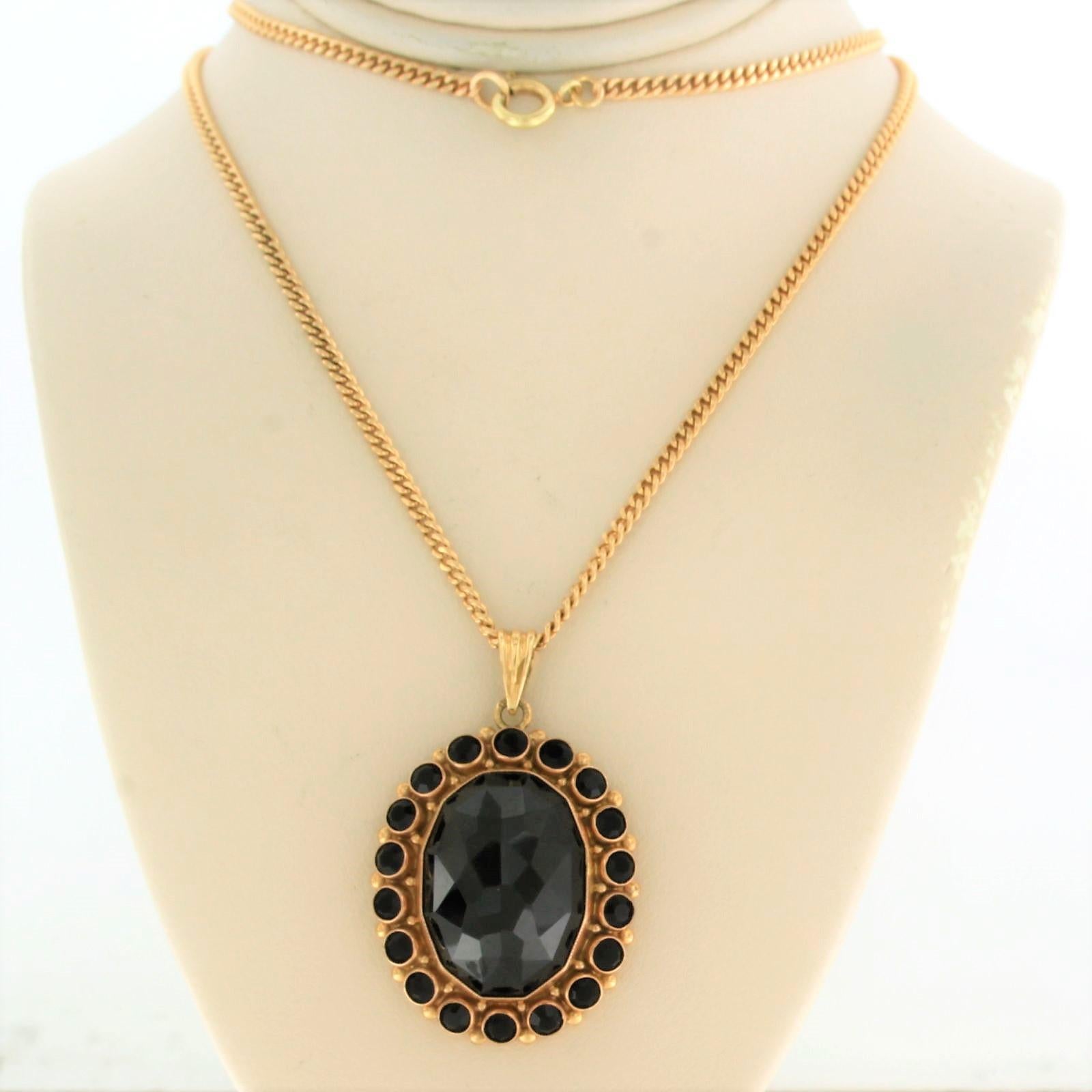 High Victorian Necklace and pendant with rose cut garnet - 14.8 grams - 14k pink gold For Sale