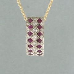 Necklace and pendant with ruby and brilliant cut diamonds up to 0.30ct 18k gold