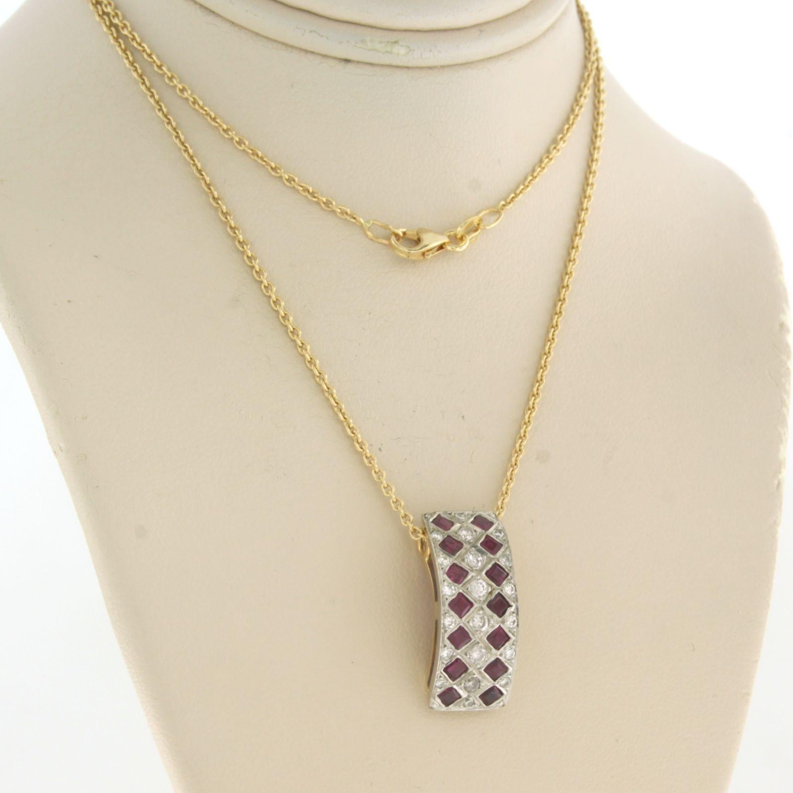 Modern Necklace and Pendant with Ruby and Diamond 18k bicolour gold For Sale