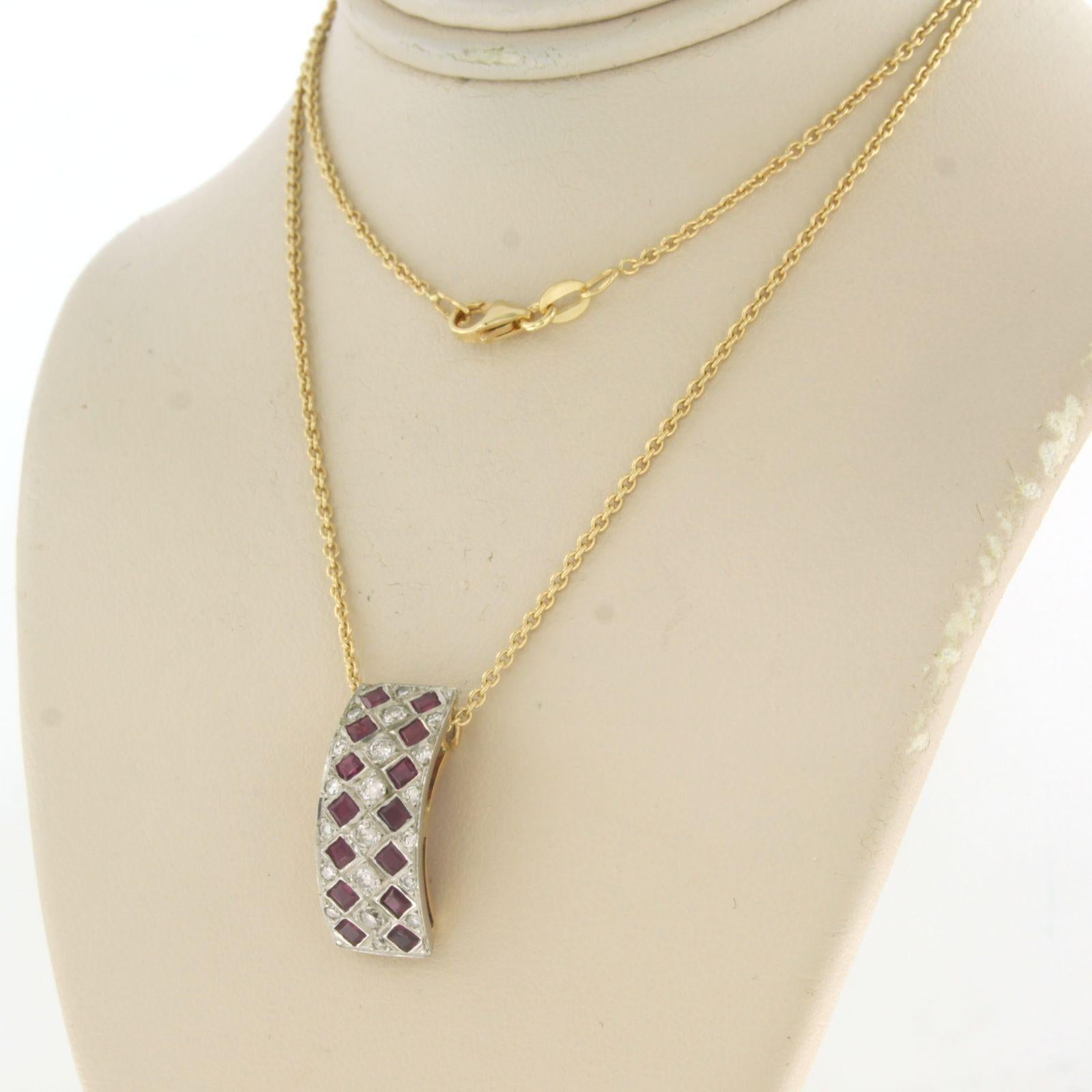 Brilliant Cut Necklace and Pendant with Ruby and Diamond 18k bicolour gold For Sale