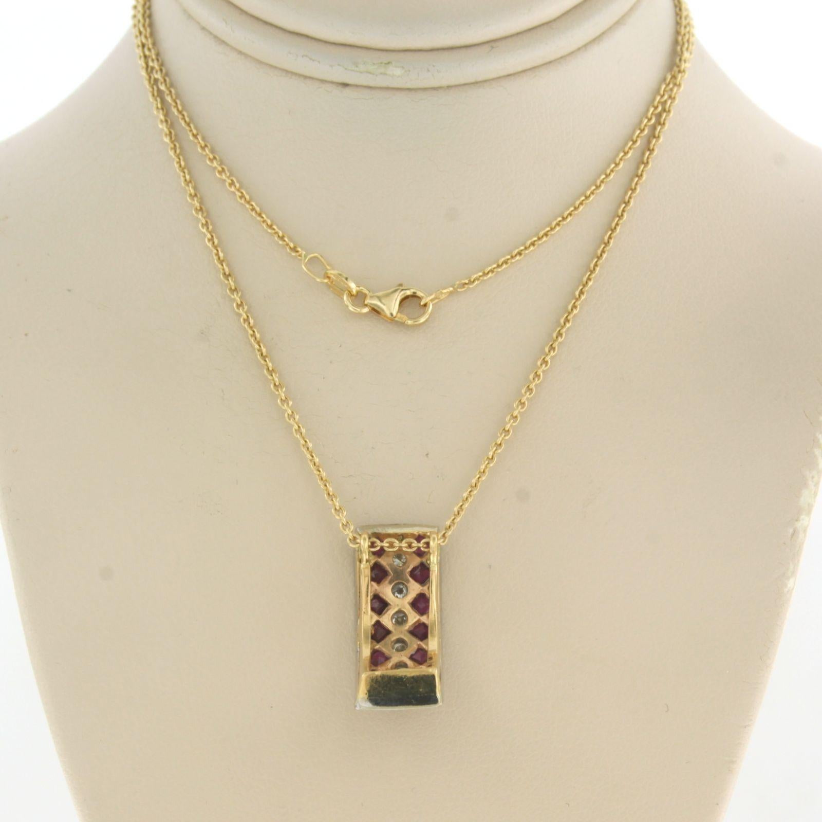Women's Necklace and Pendant with Ruby and Diamond 18k bicolour gold For Sale