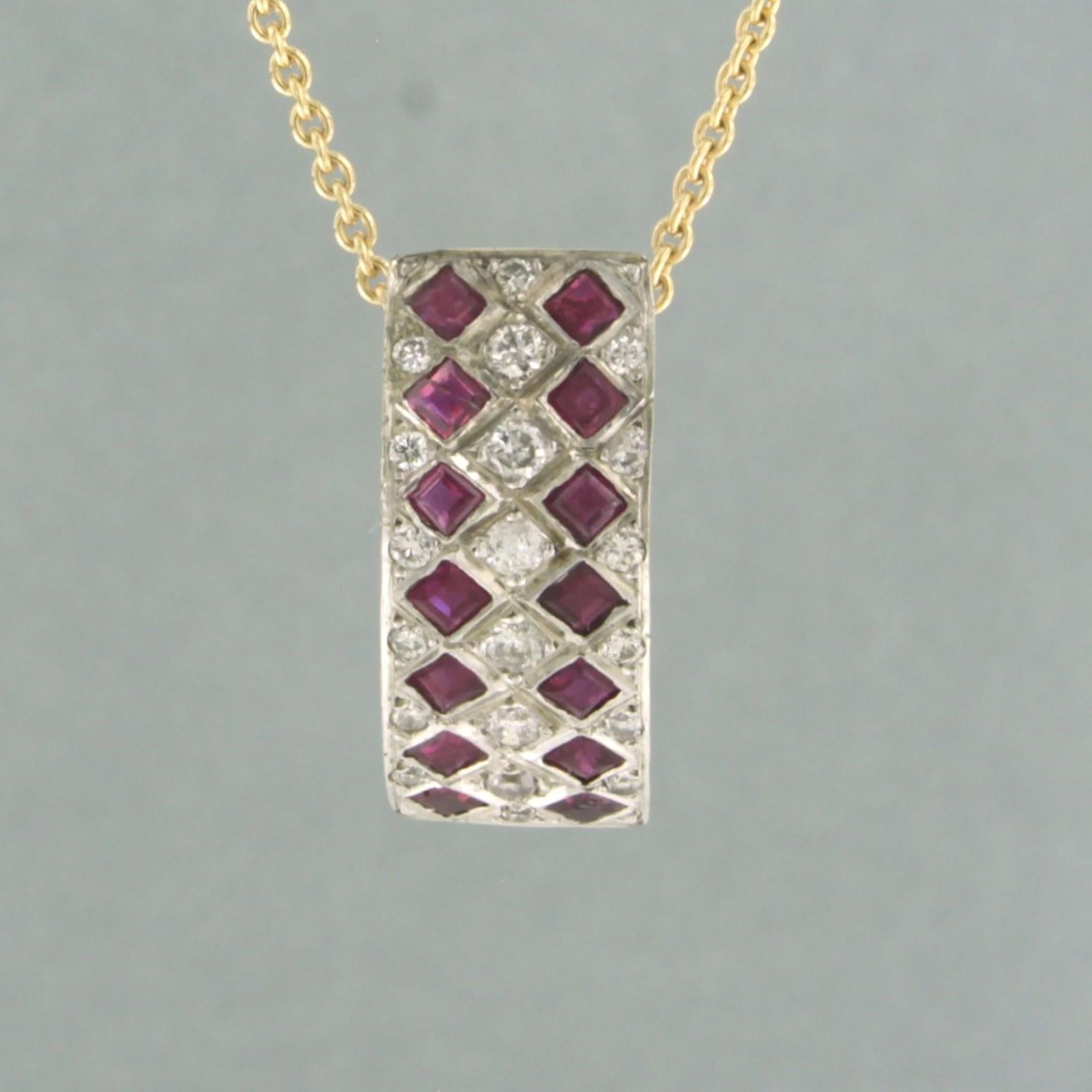 Necklace and Pendant with Ruby and Diamond 18k bicolour gold For Sale 1