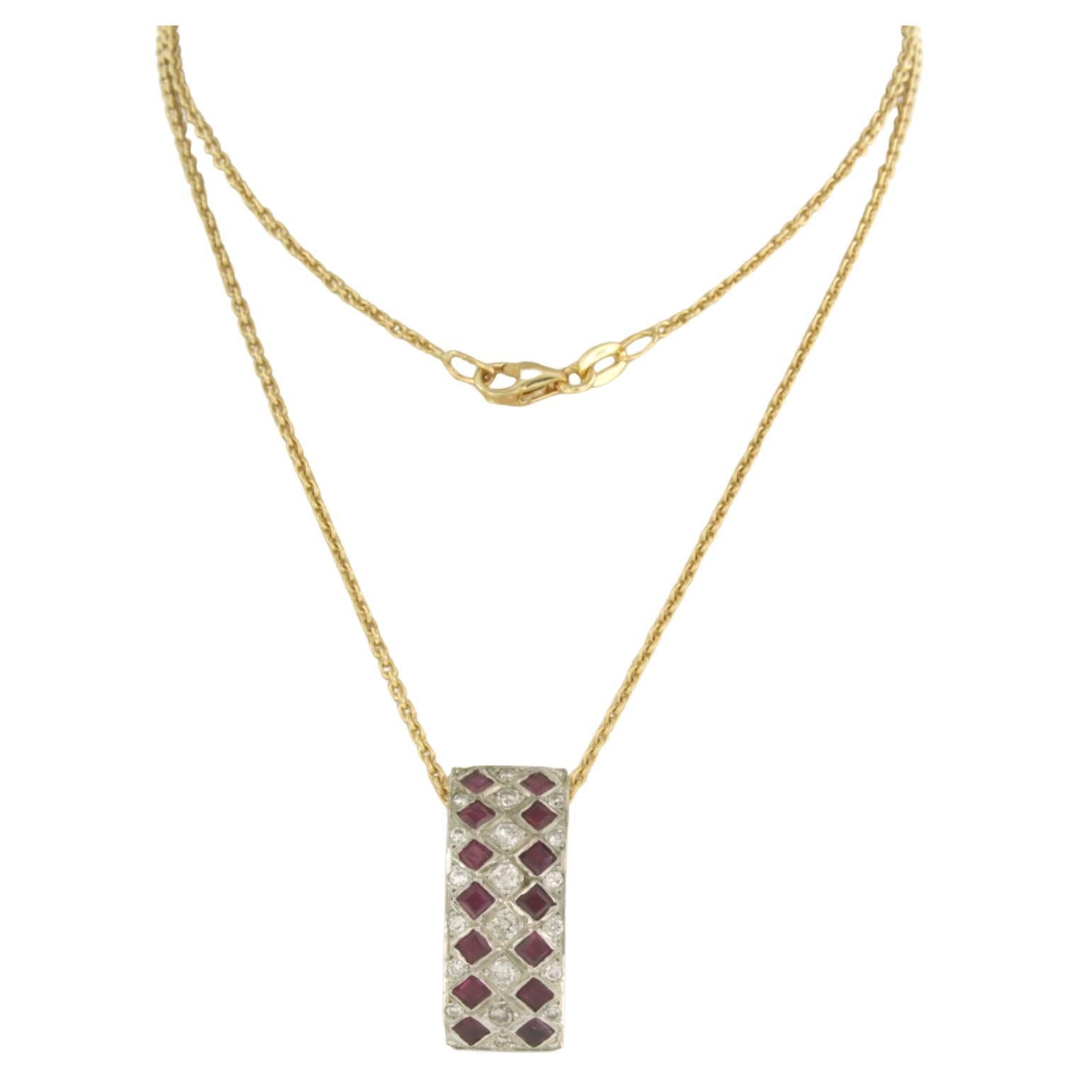 Necklace and Pendant with Ruby and Diamond 18k bicolour gold For Sale