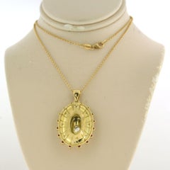 Necklace and pendant with ruby and European/single cut diamonds 18k yellow gold