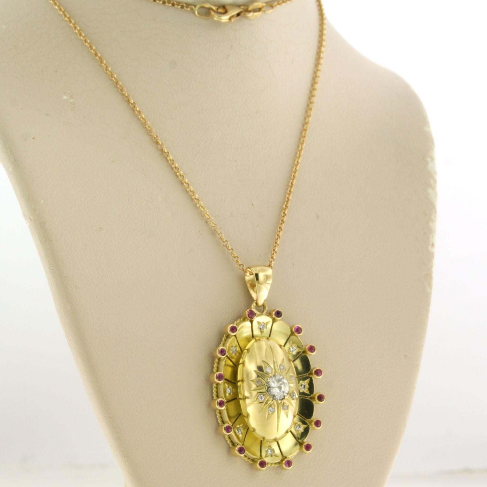 Collar y colgante con rubí y diamantes talla europea/sencilla Oro amarillo 18k Corte europeo antiguo en venta