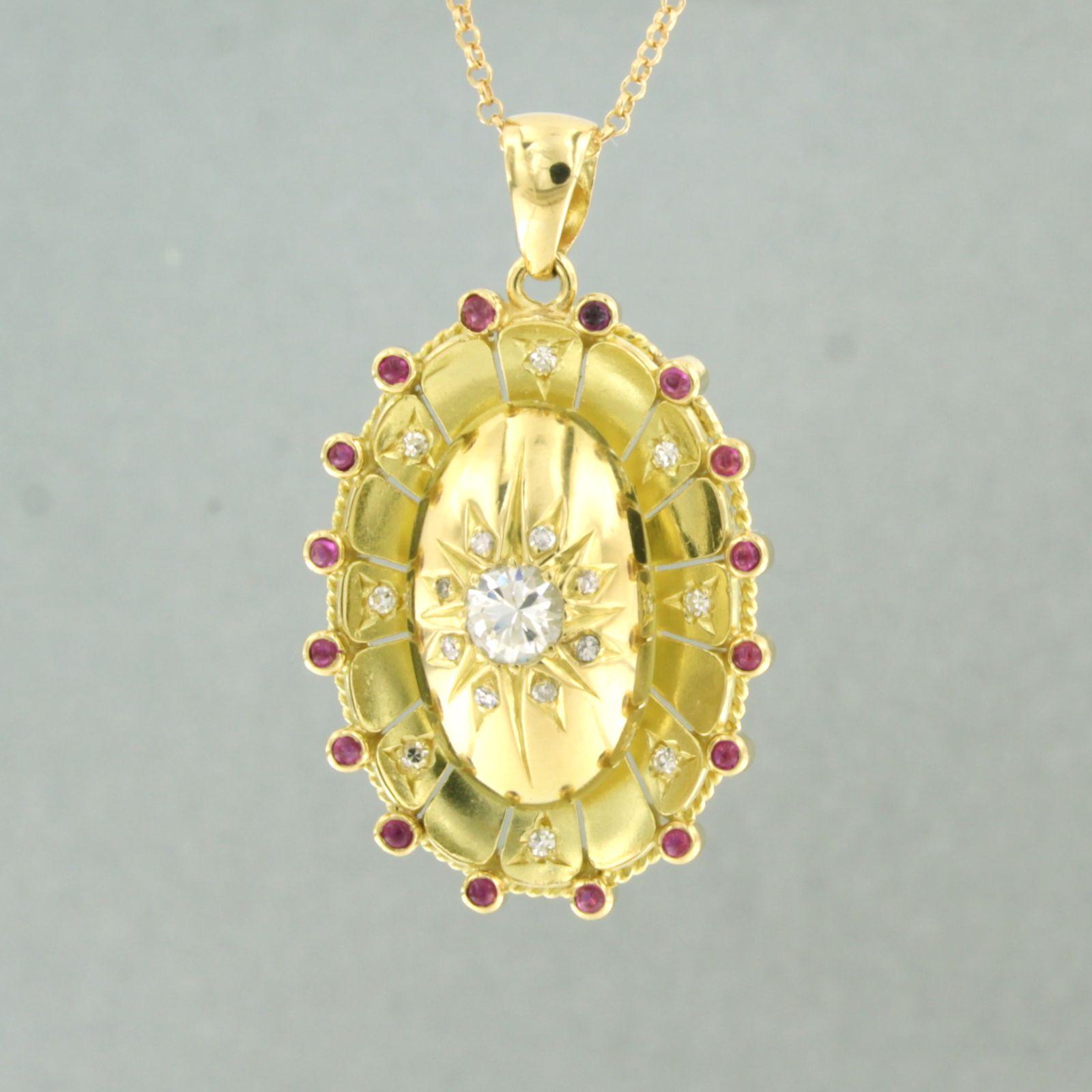 Collar y colgante con rubí y diamantes talla europea/sencilla Oro amarillo 18k en Excelente estado para la venta en The Hague, ZH