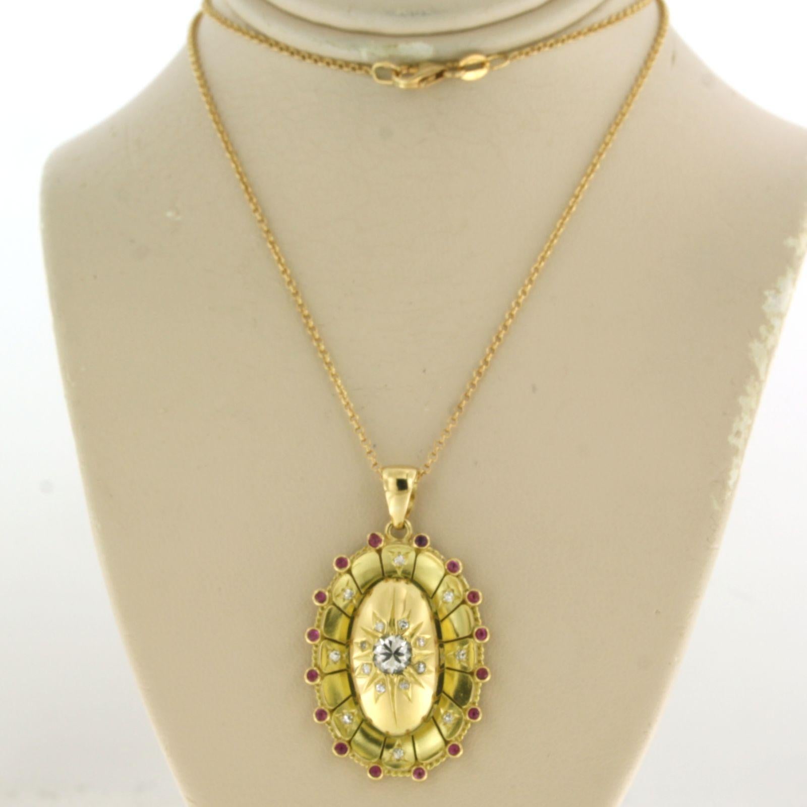 Collar y colgante con rubí y diamantes talla europea/sencilla Oro amarillo 18k en venta 1