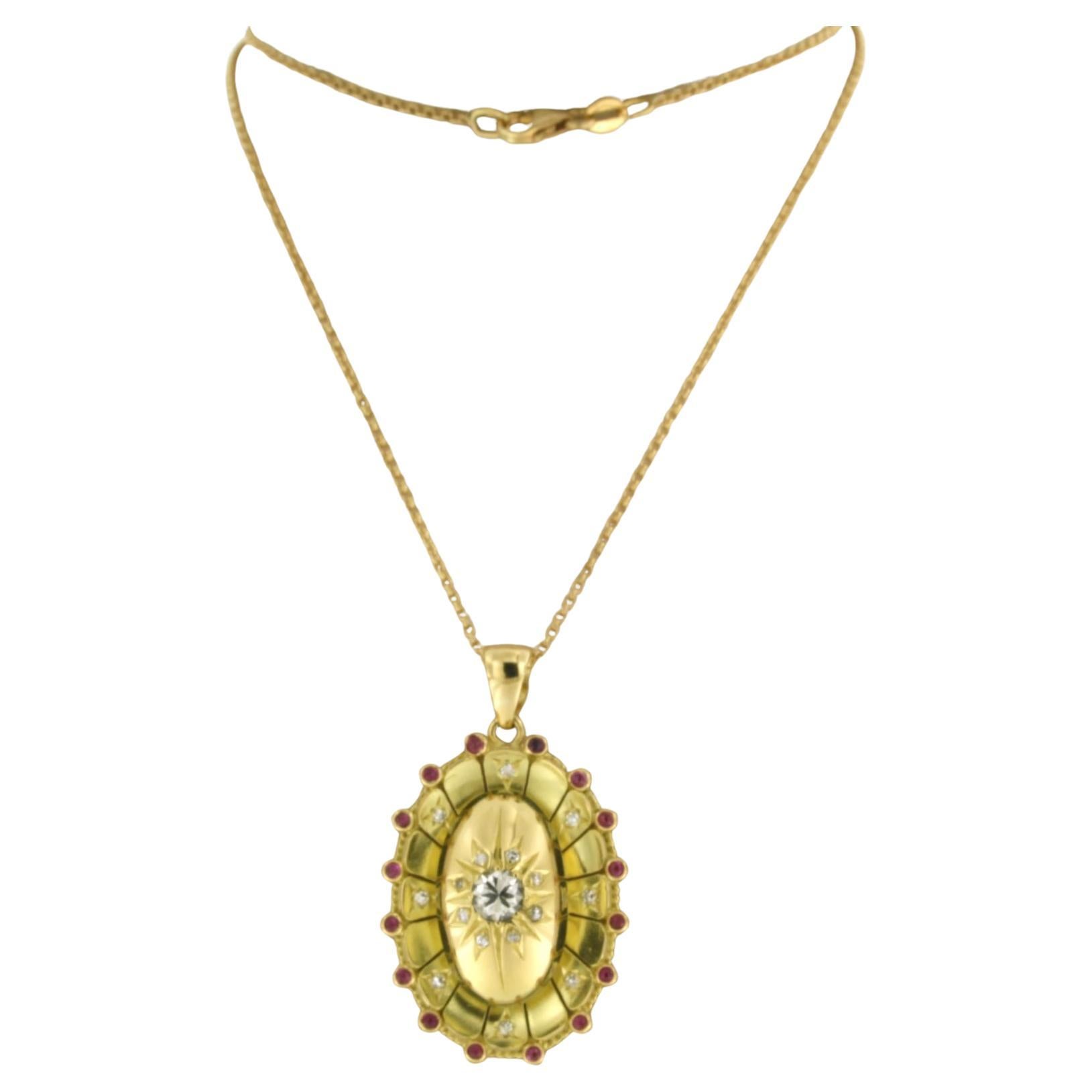 Necklace and pendant with ruby and European/single cut diamonds 18k yellow gold