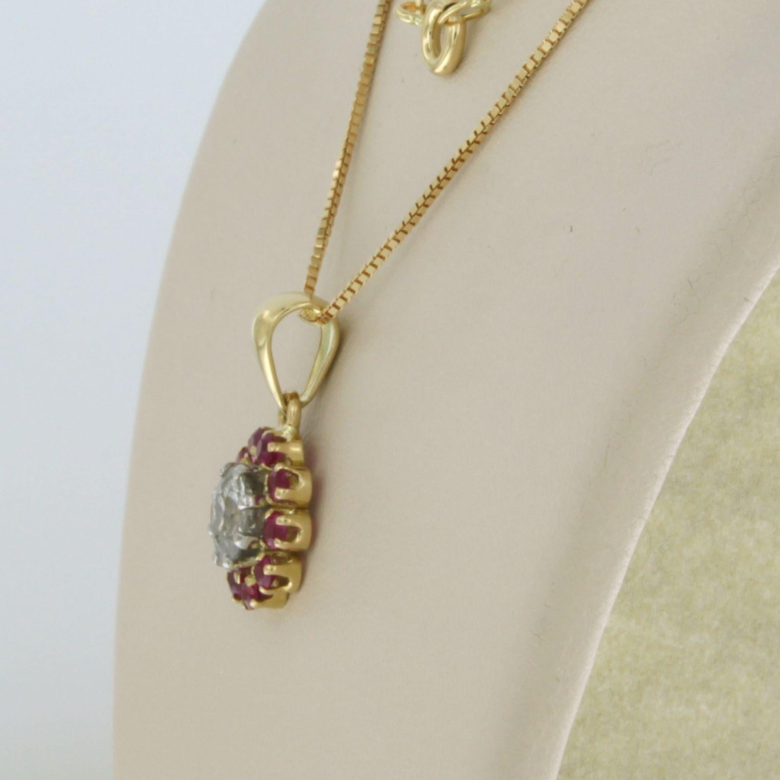 Early Victorian Necklace and pendant with ruby and old European cut diamond upto 1.00ct 18k gold For Sale