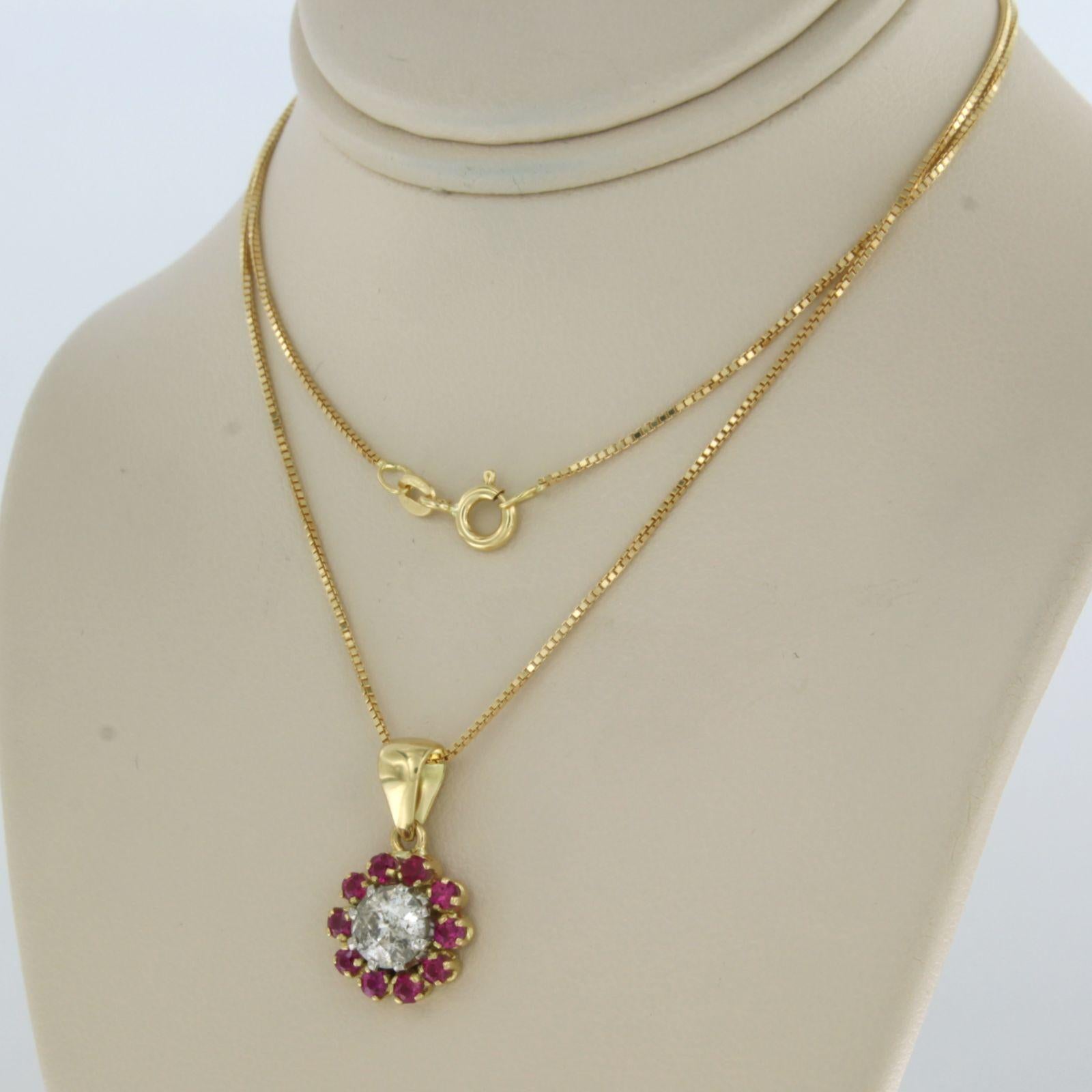 Old European Cut Necklace and pendant with ruby and old European cut diamond upto 1.00ct 18k gold For Sale